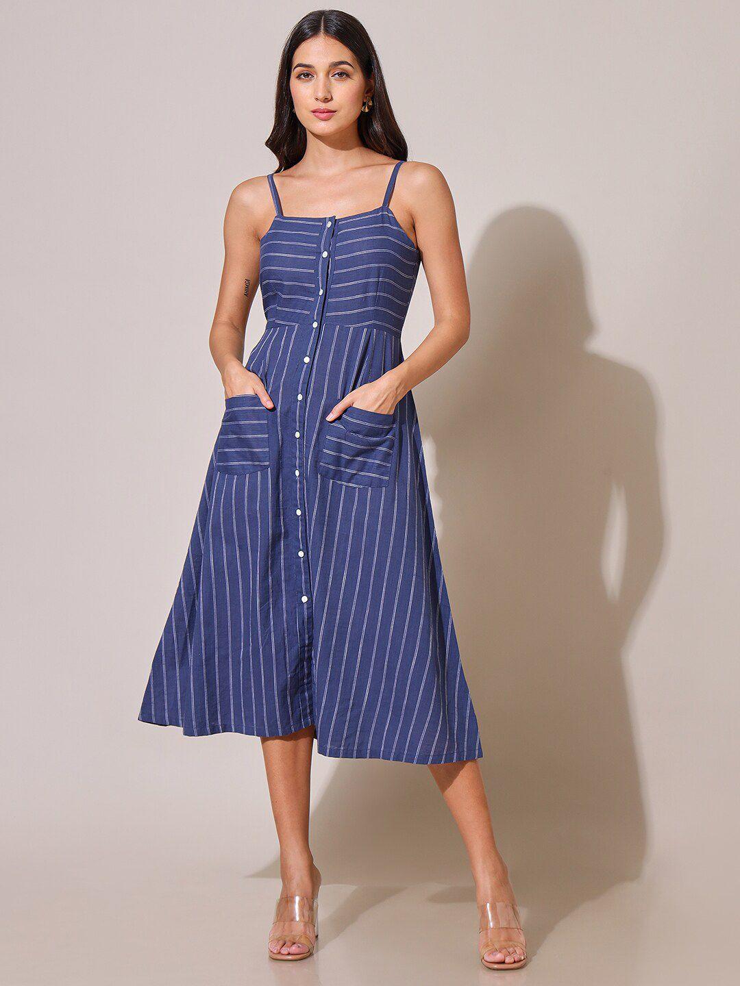 saaki striped shoulder straps cotton a-line dress