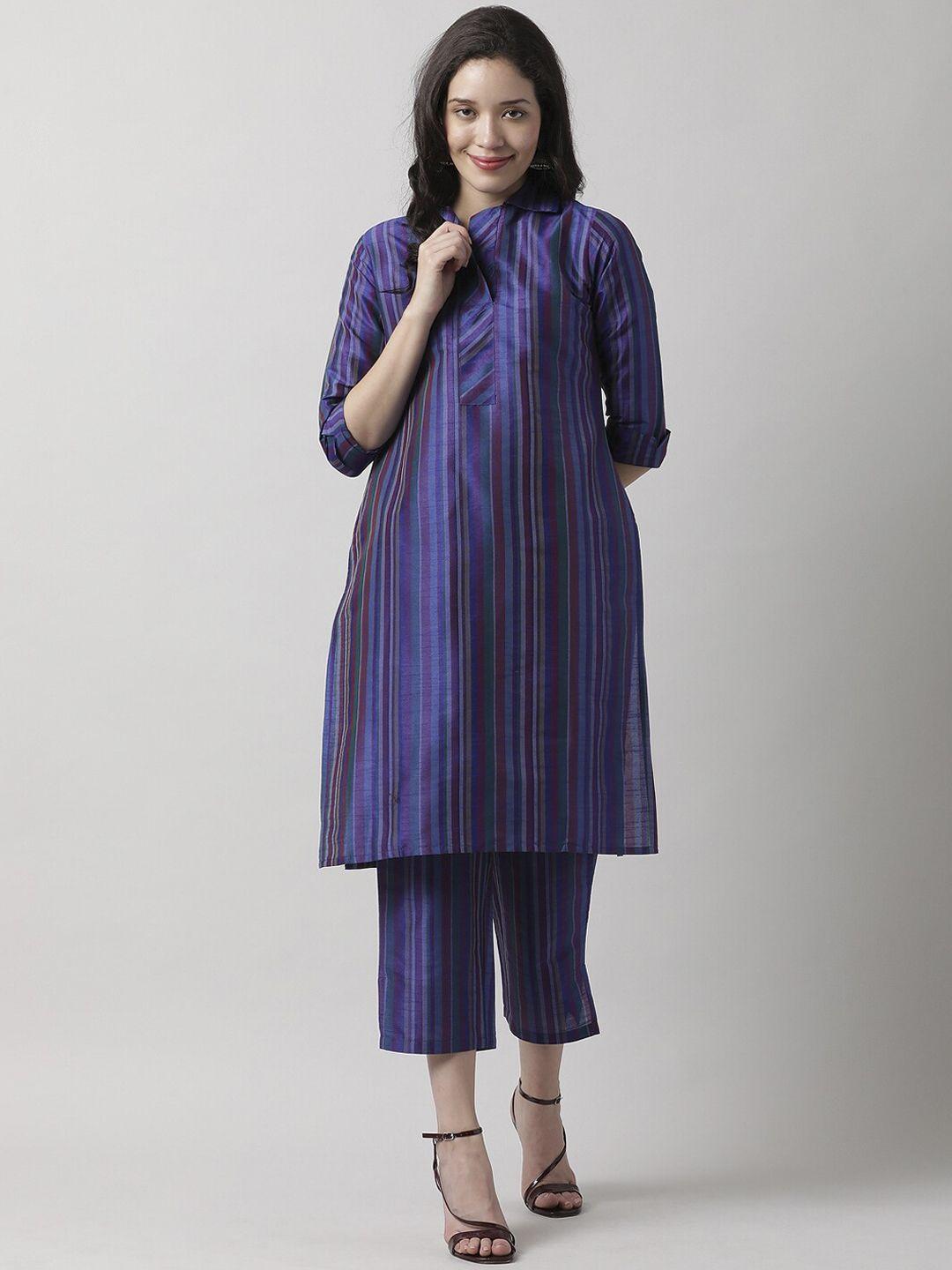 saaki women blue striped kurti with trousers