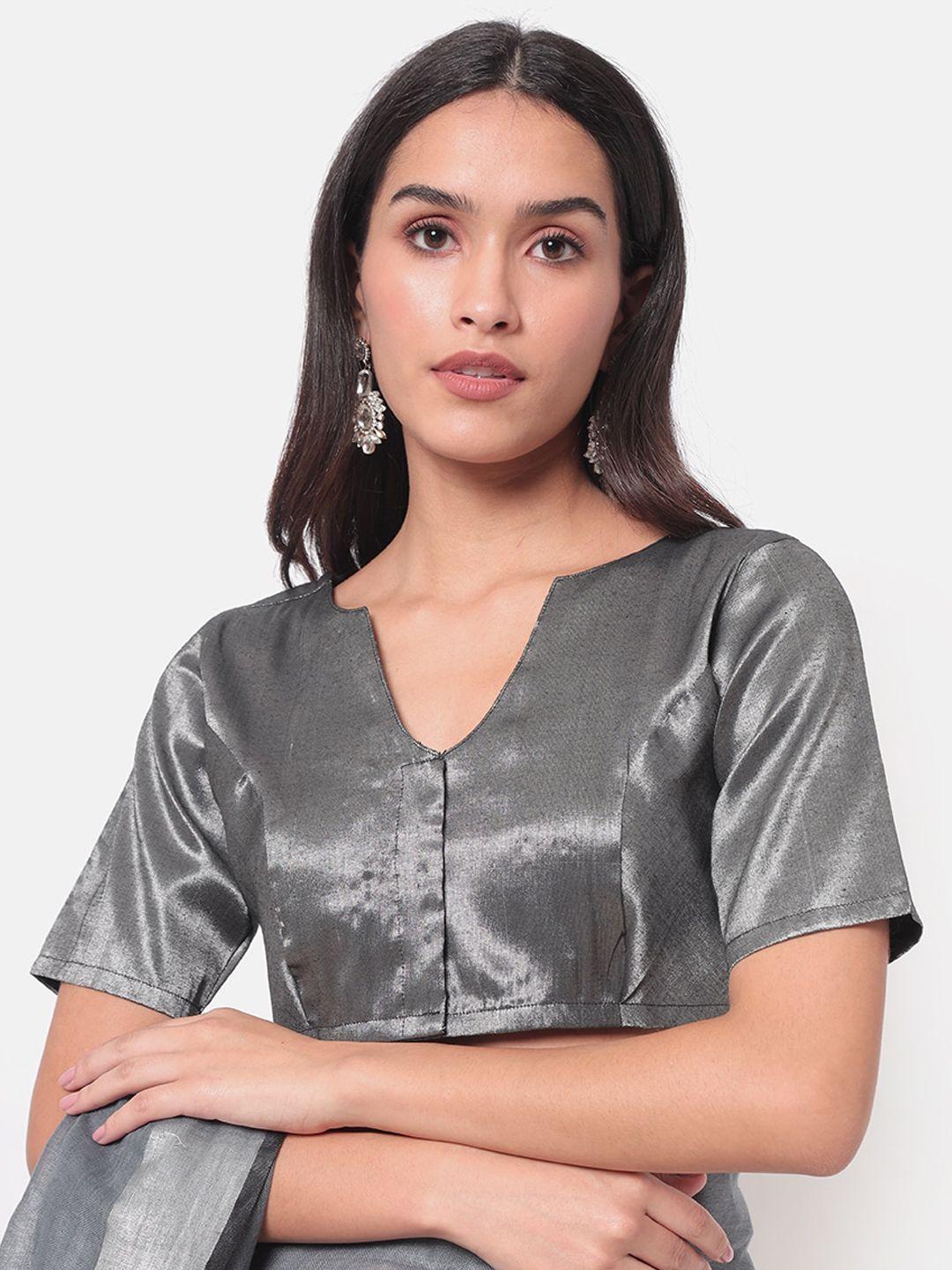 saaki women charcoal solid saree blouse