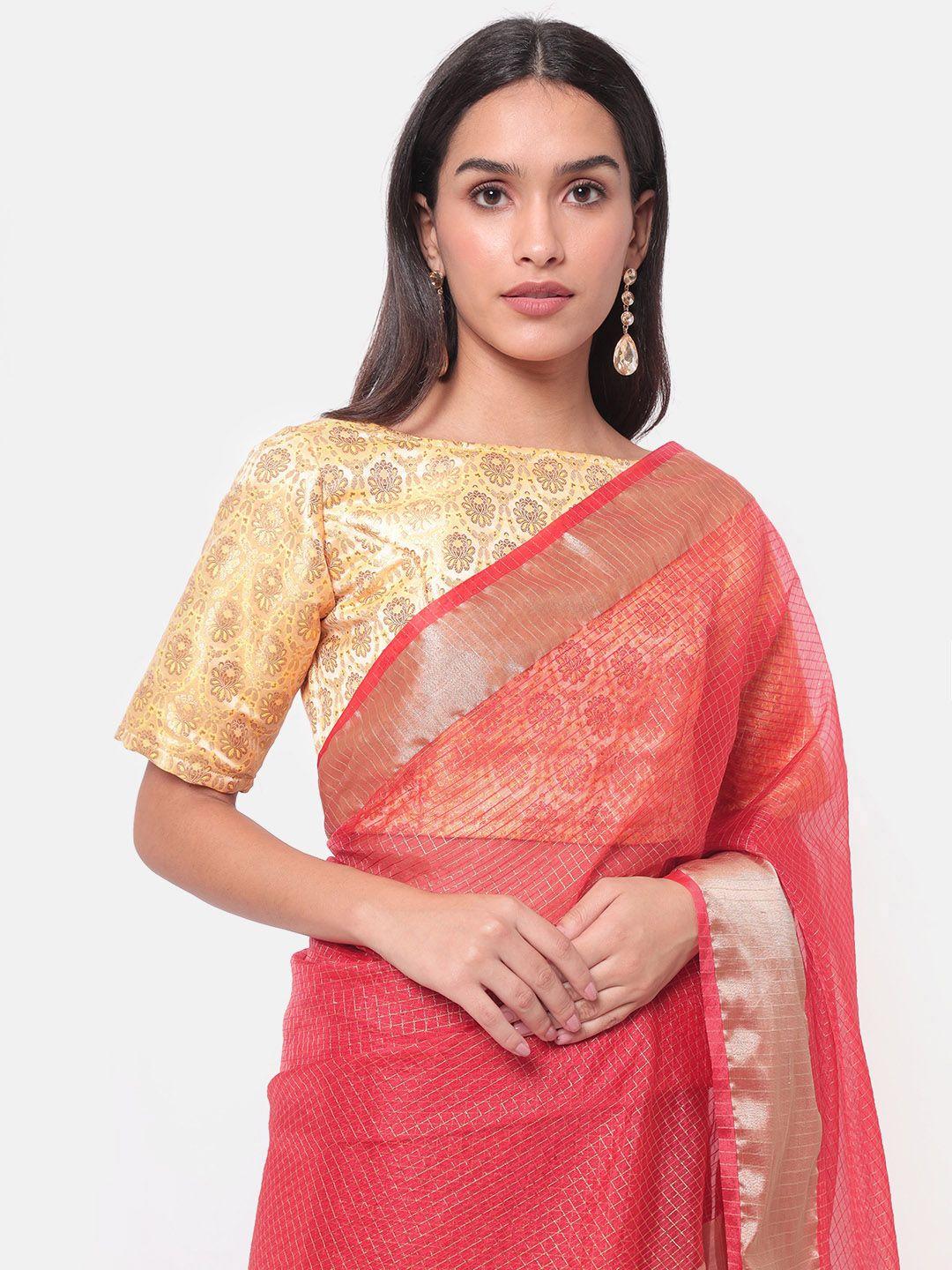 saaki women gold-coloured woven design saree blouse