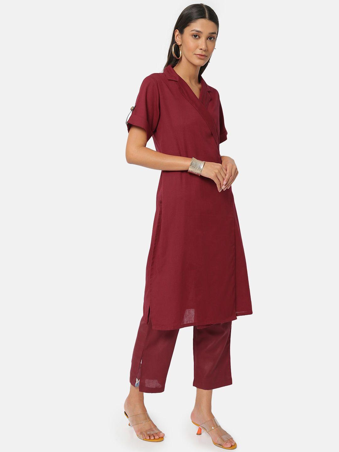 saaki women maroon solid straight kurta