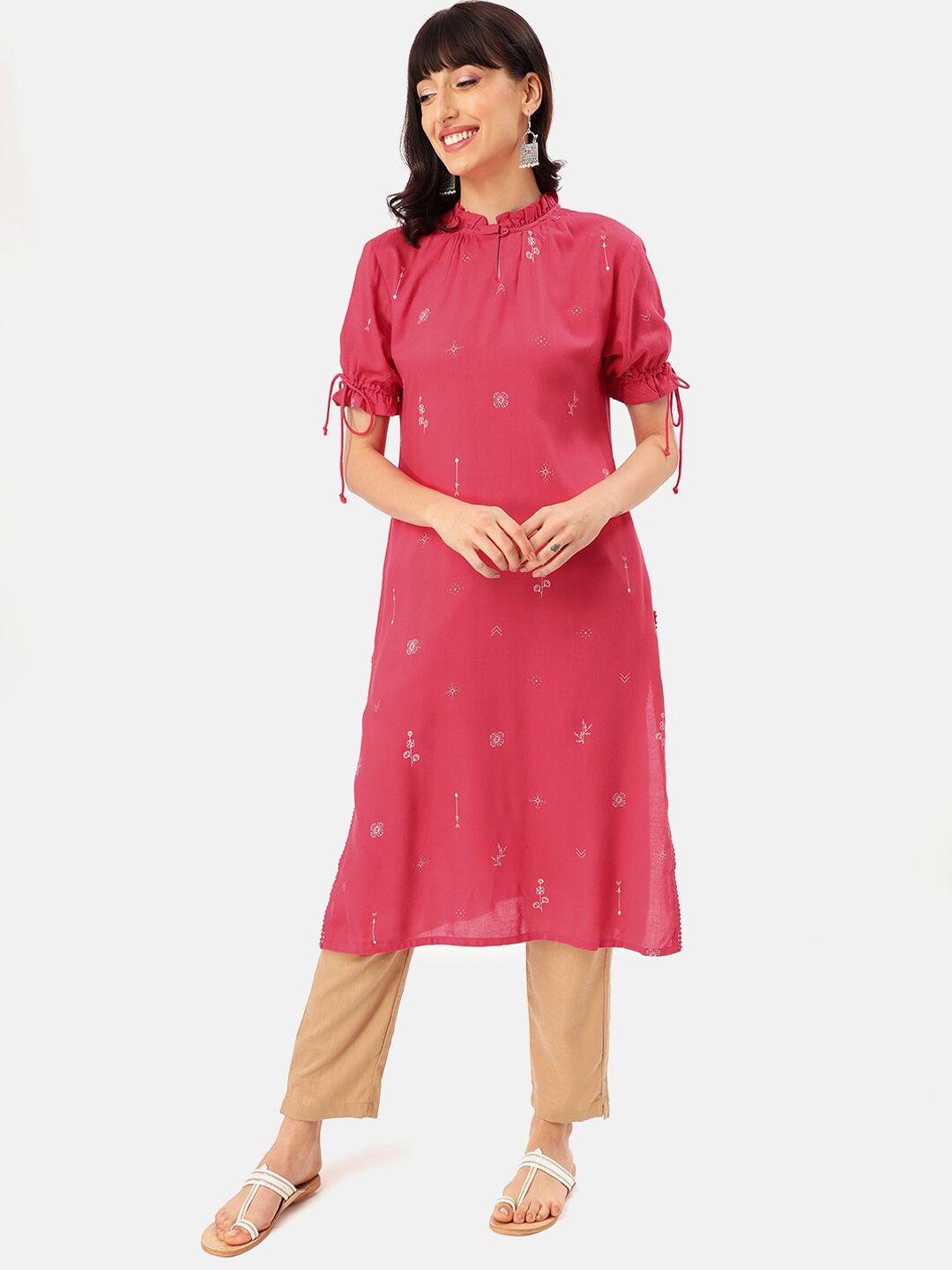 saaki women pink printed straight kurta