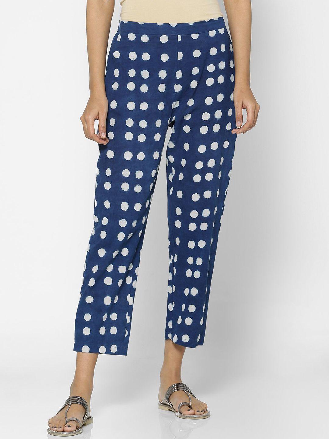 saaki women polka dot printed cotton straight fit trousers