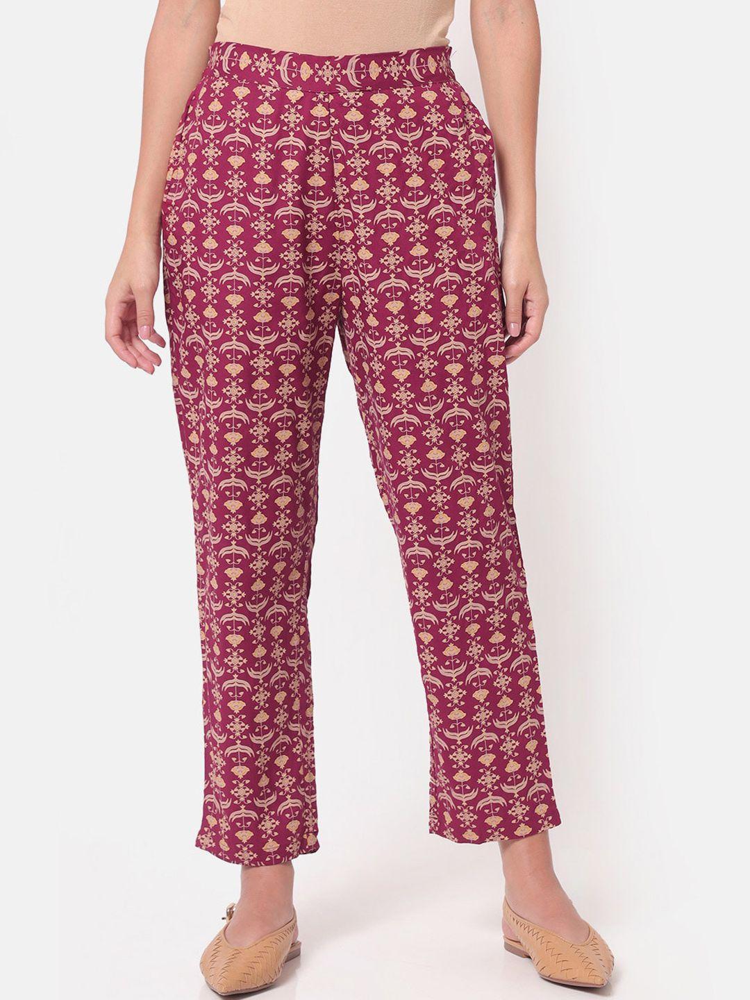 saaki women red floral printed trousers