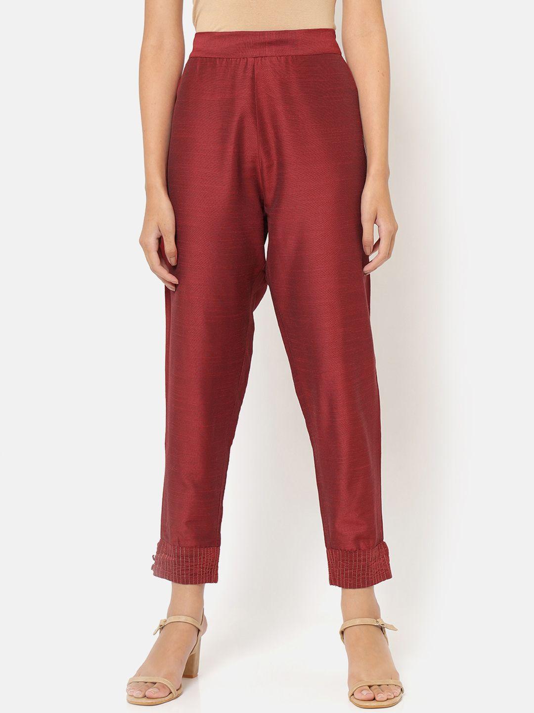 saaki women red tapered fit trousers