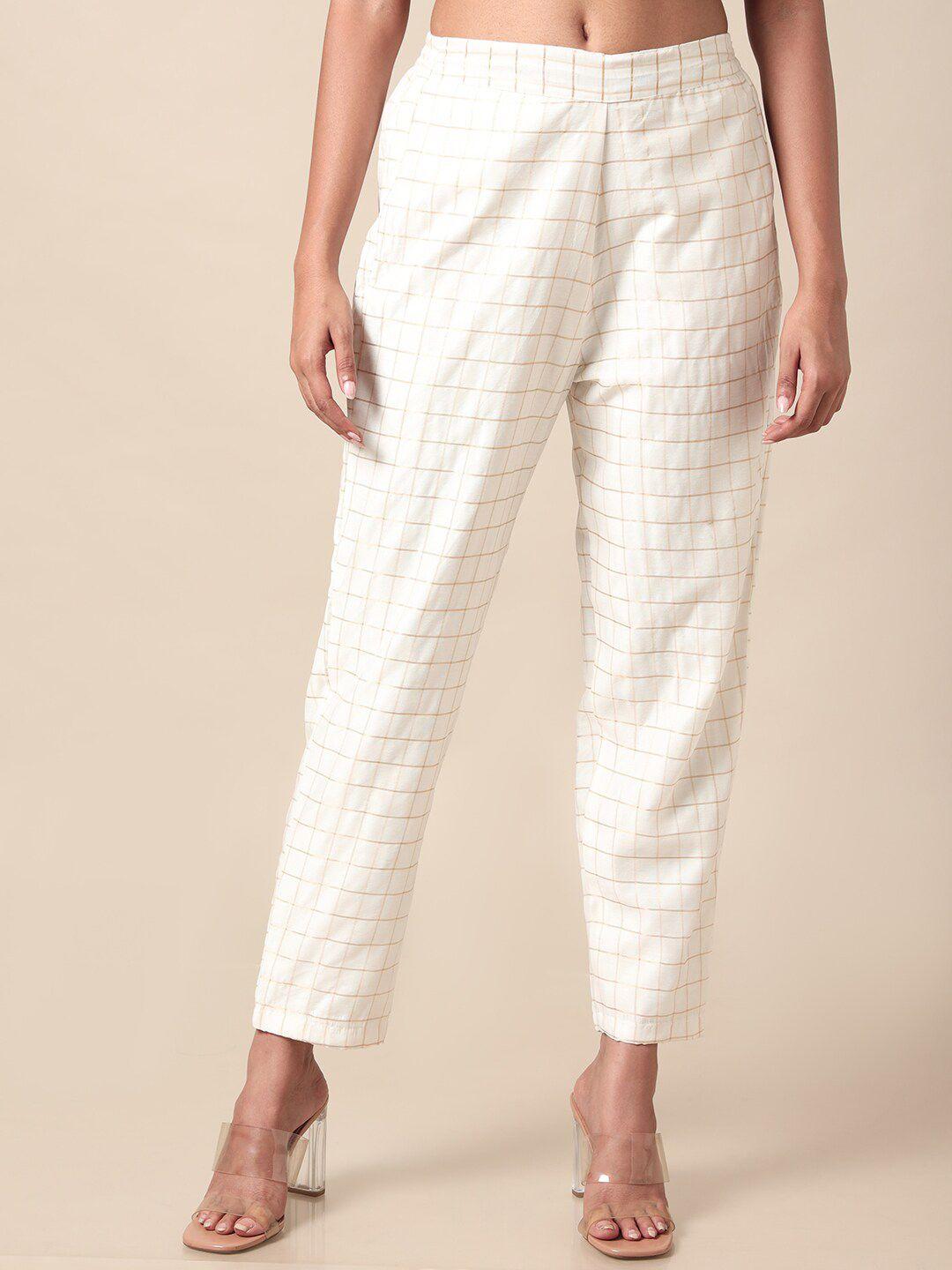 saaki women tailored straight fit checked peg trousers