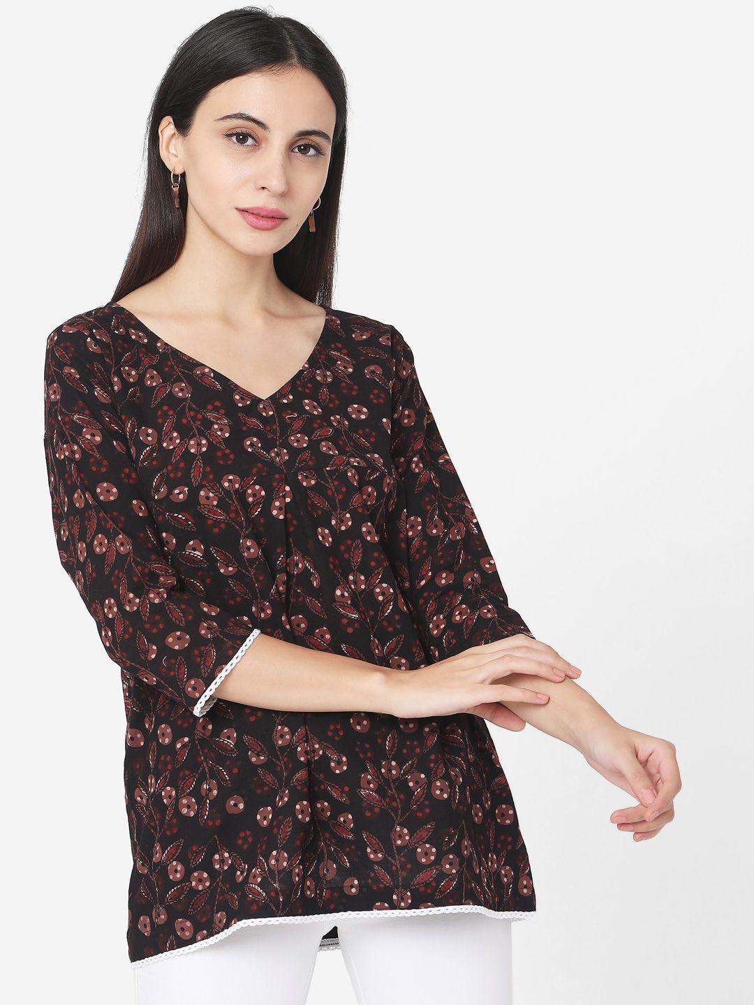 saanjh women black & maroon floral printed tunic