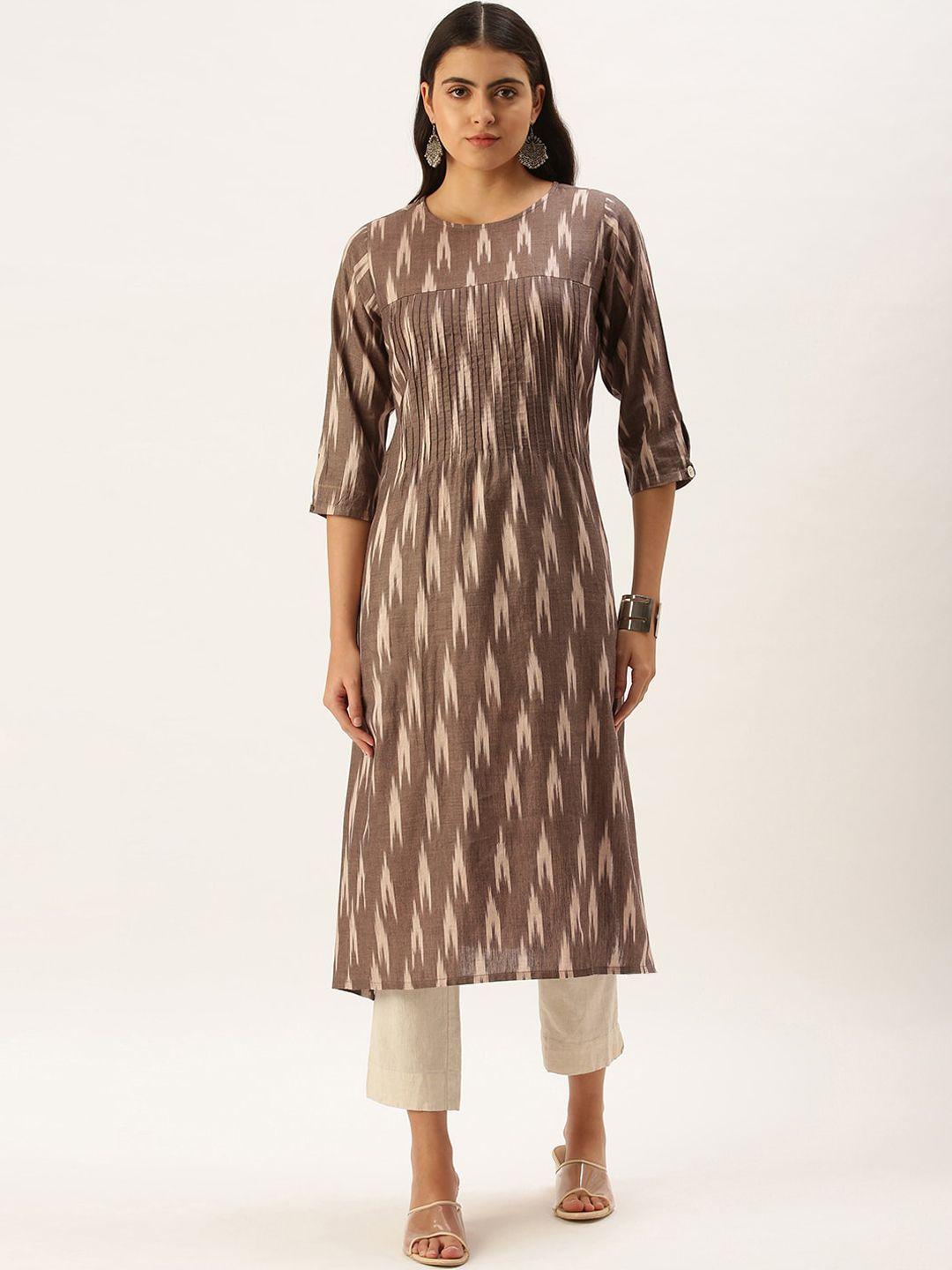 saanjh brown ikat woven design pure cotton kurta