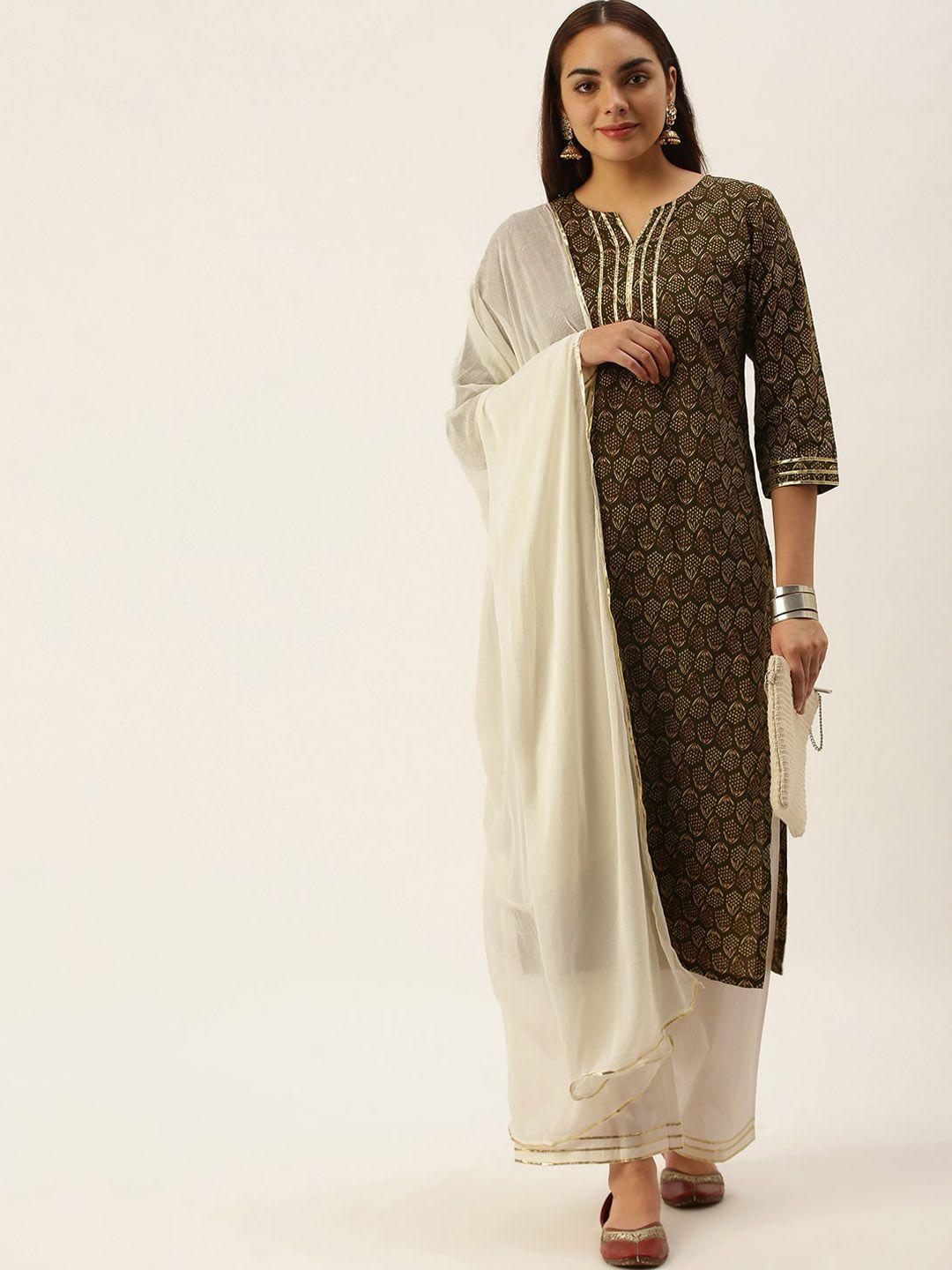 saanjh ethnic motifs printed gotta patti pure cotton kurta with palazzos & dupatta