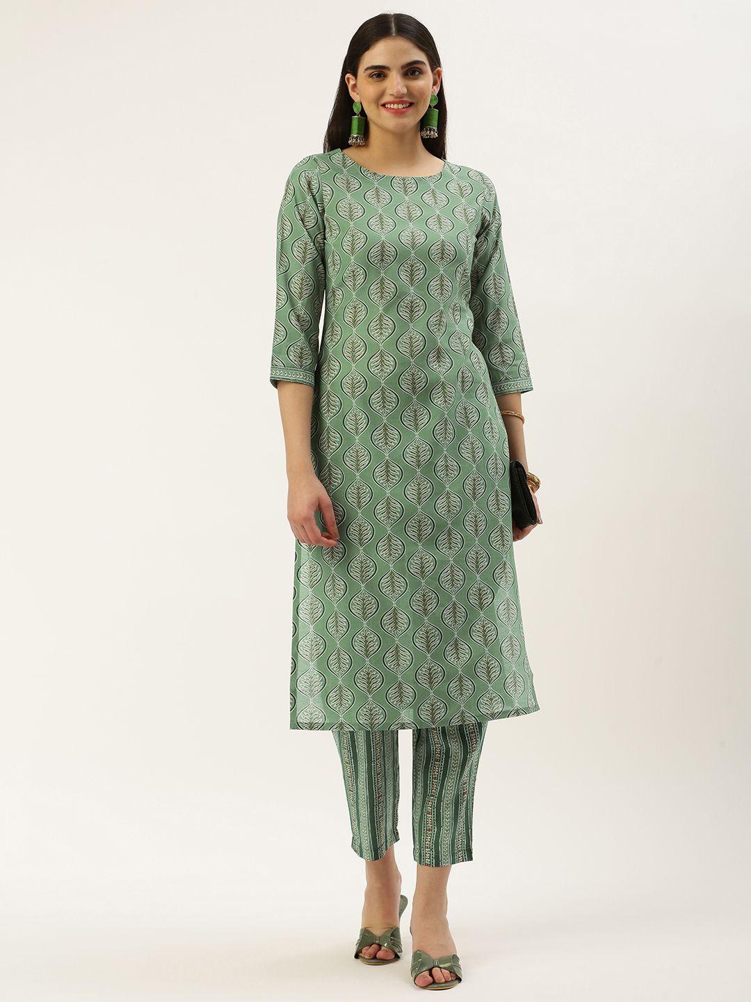 saanjh ethnic motifs printed regular chanderi cotton kurta with trousers