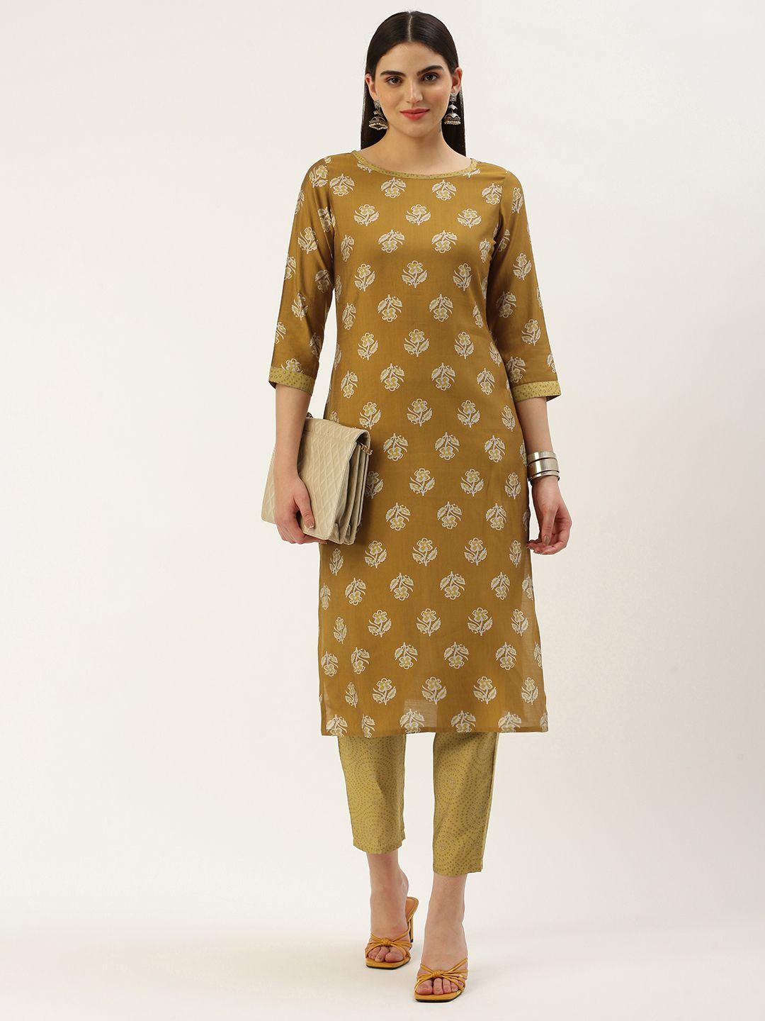 saanjh floral printed regular chanderi cotton kurta with trousers