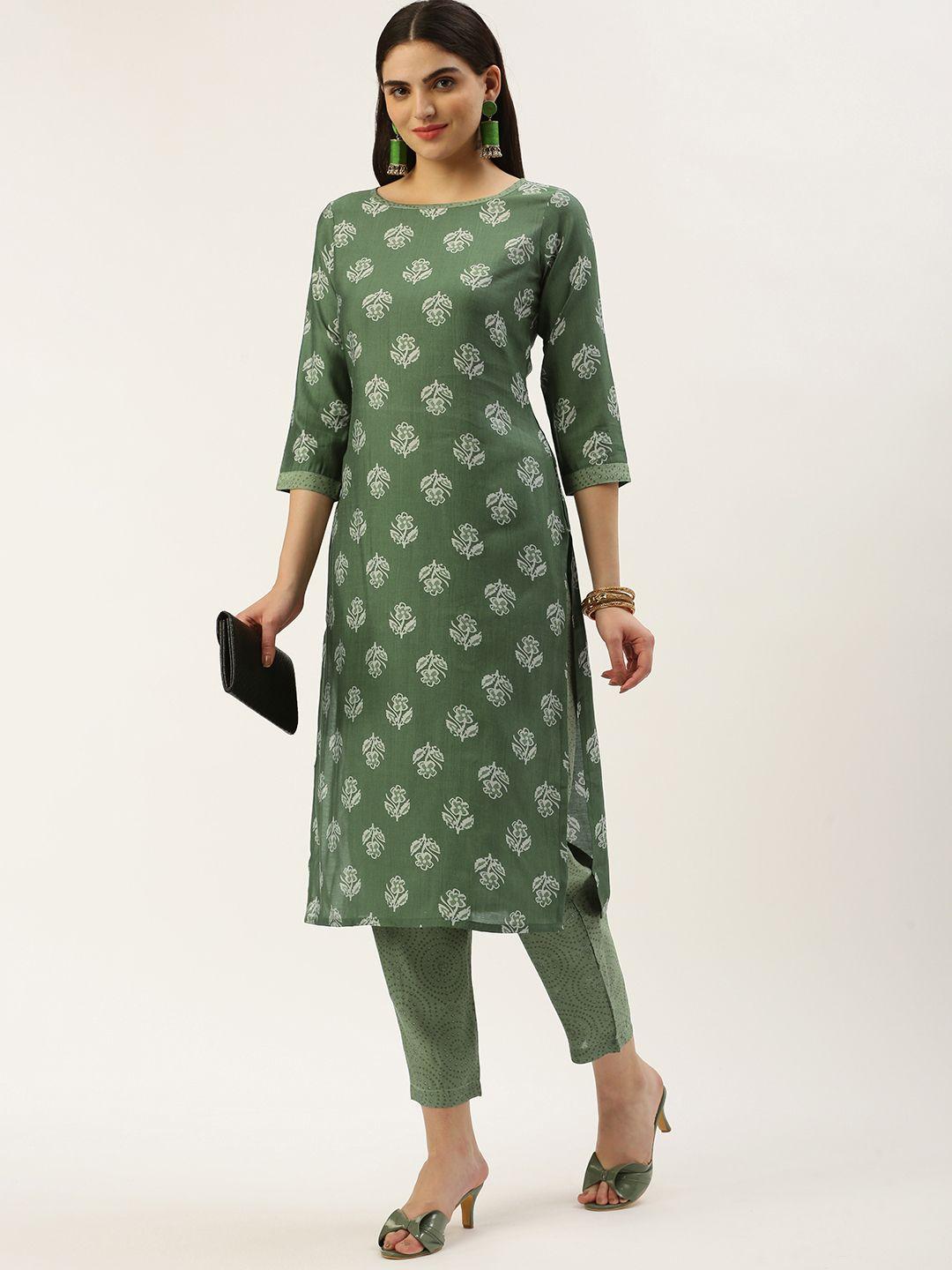 saanjh floral printed regular chanderi cotton kurta with trousers