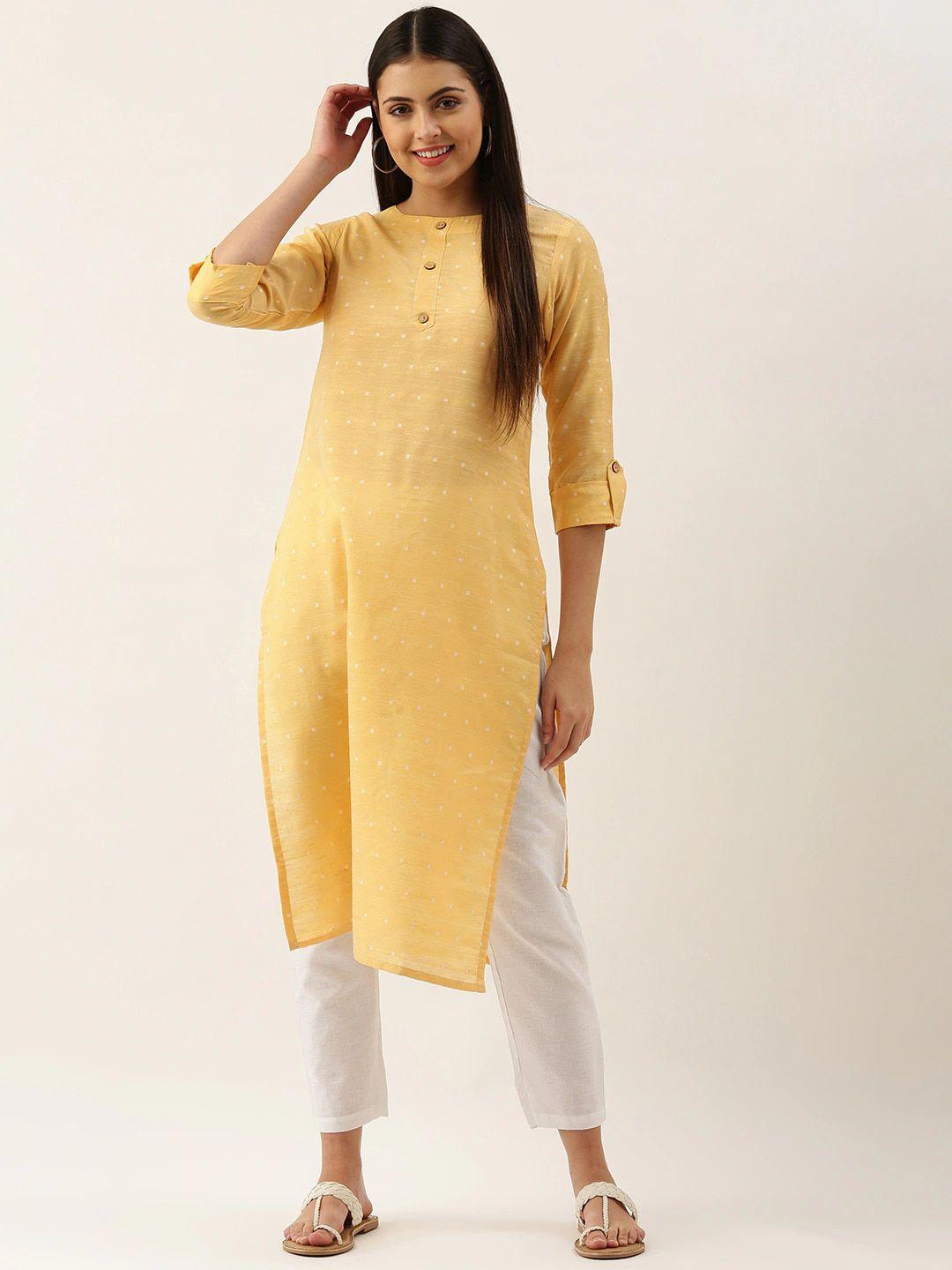 saanjh geometric printed roll-up sleeves cotton straight kurta