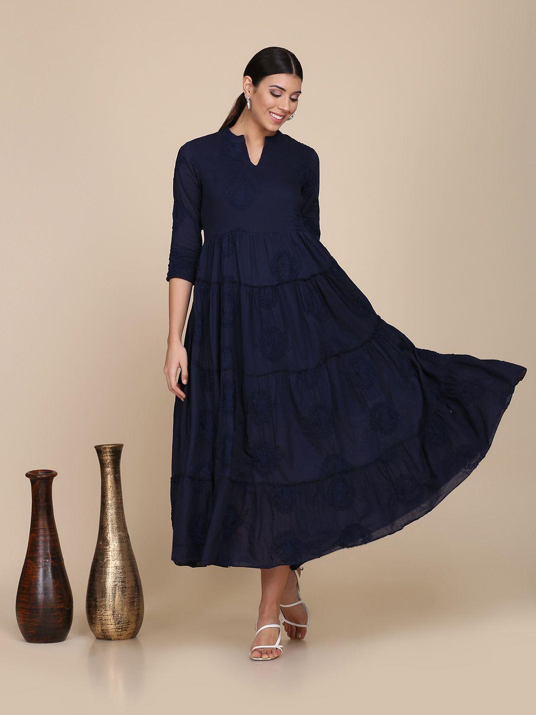 saanjh navy blue a-line midi dress