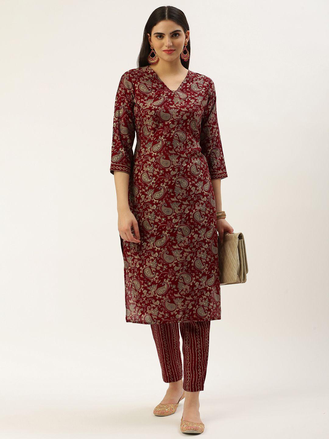 saanjh paisley printed regular chanderi cotton kurta with trousers