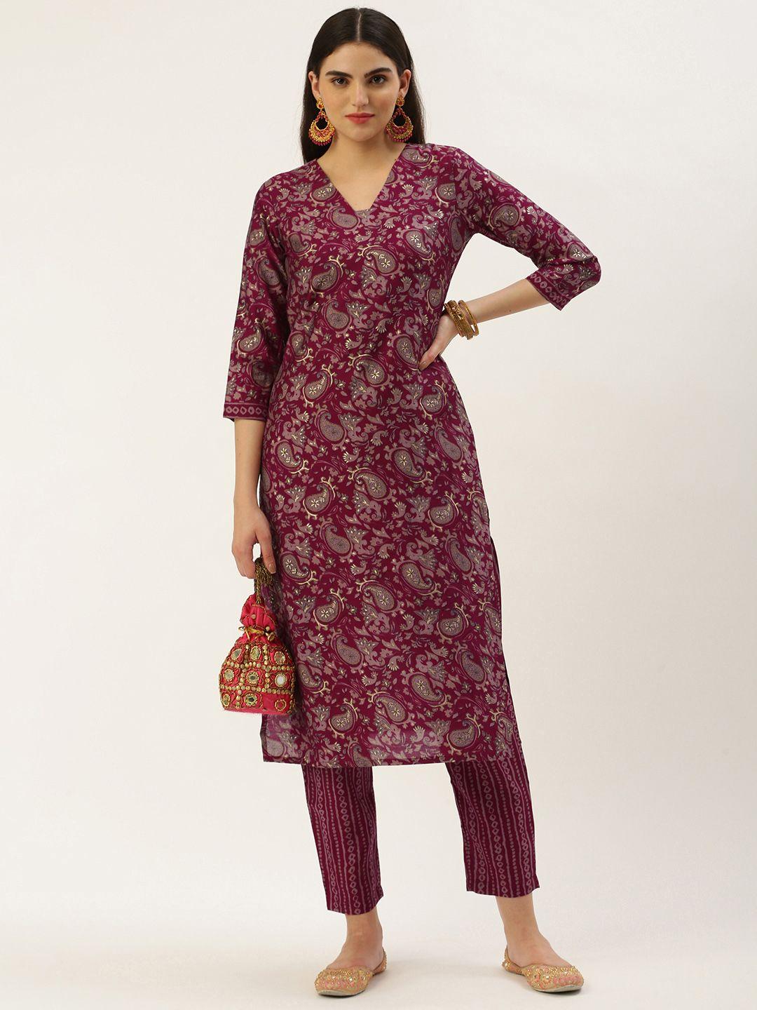 saanjh paisley printed regular chanderi cotton kurta with trousers