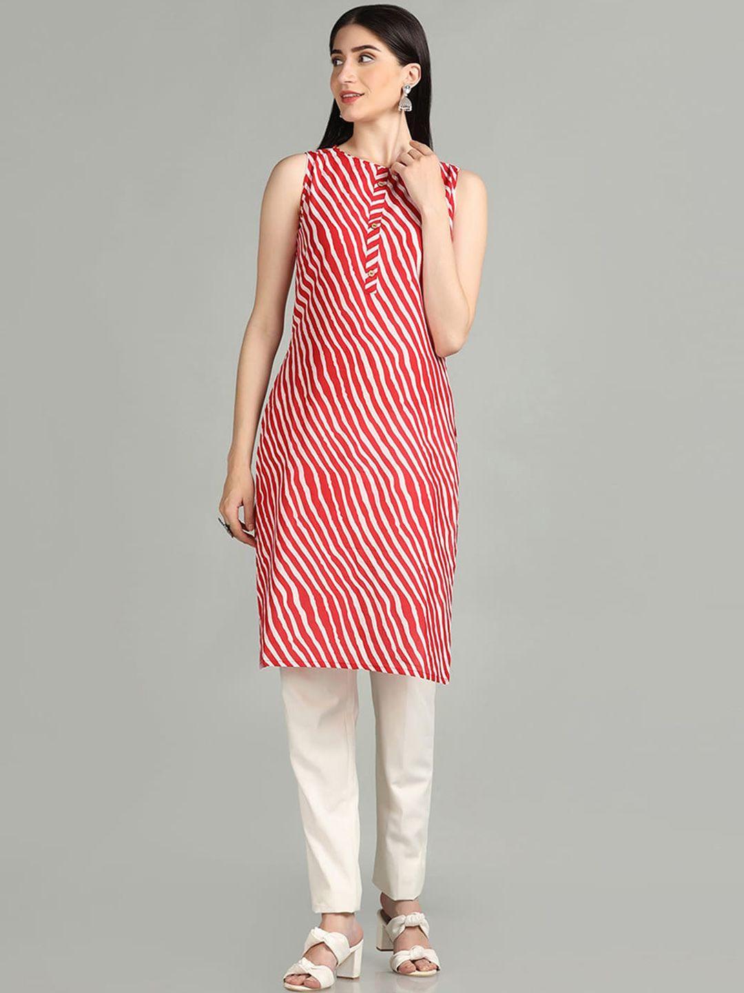 saanjh red & white leheriya striped pure cotton kurta