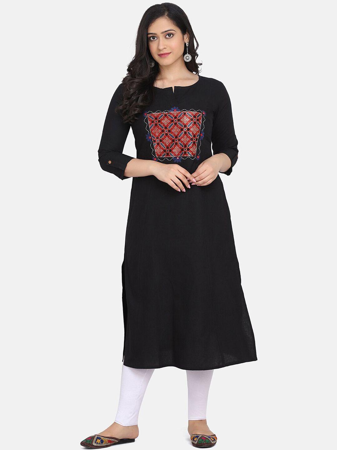 saanjh women black & maroon thread work kurta