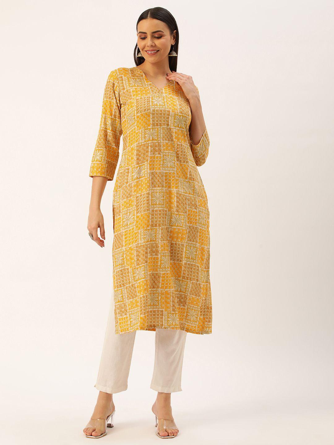 saanjh women floral printed straight kurta