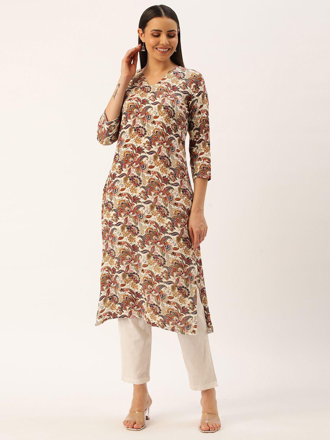 saanjh women floral printed straight kurta