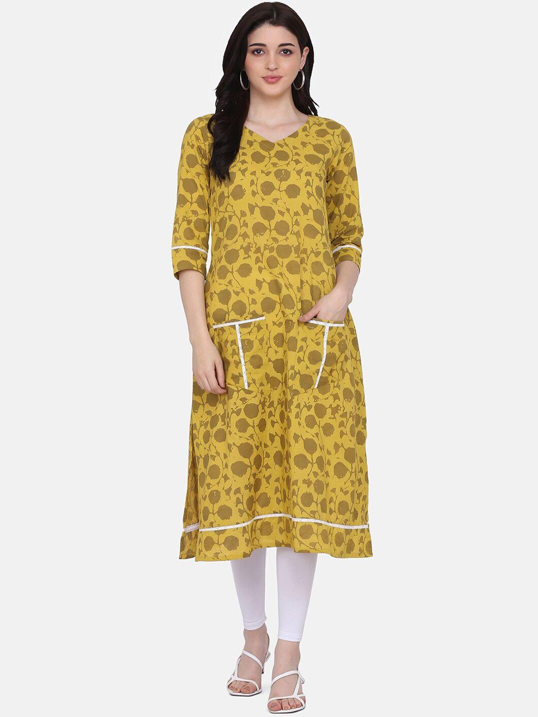 saanjh women green printed anarkali kurta