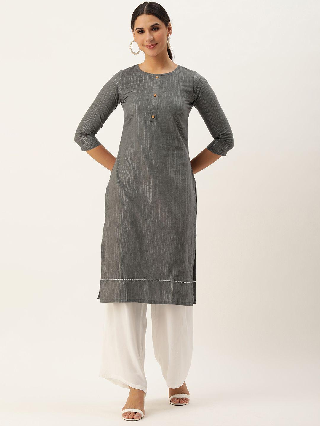 saanjh women grey striped kurta