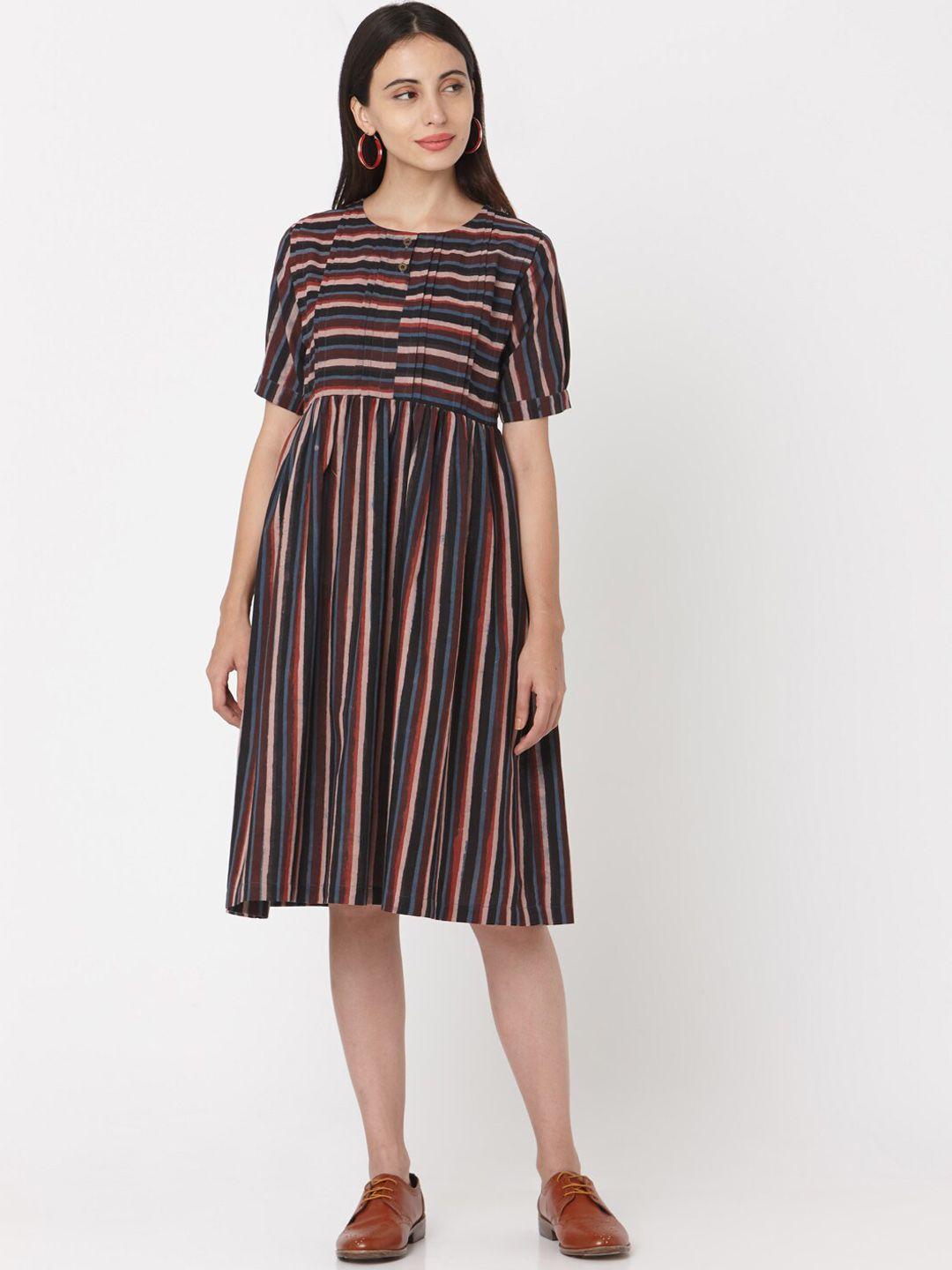 saanjh women multicoloured striped fit and flare dress