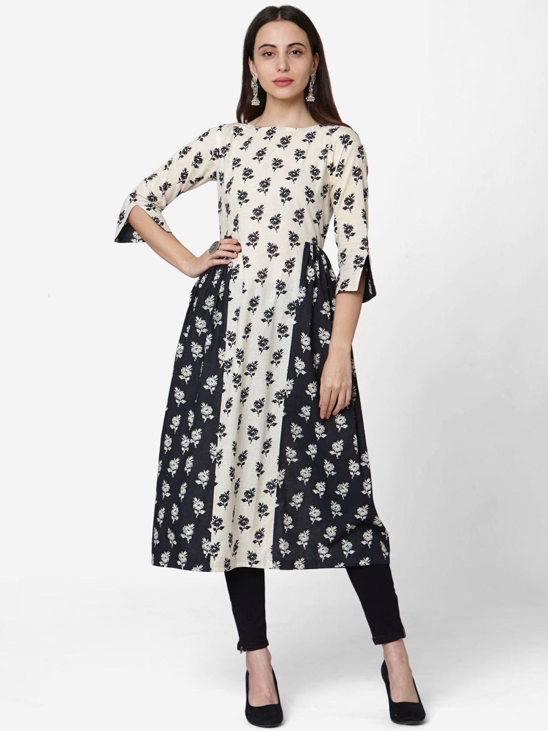 saanjh women off-white & black printed anarkali kurta