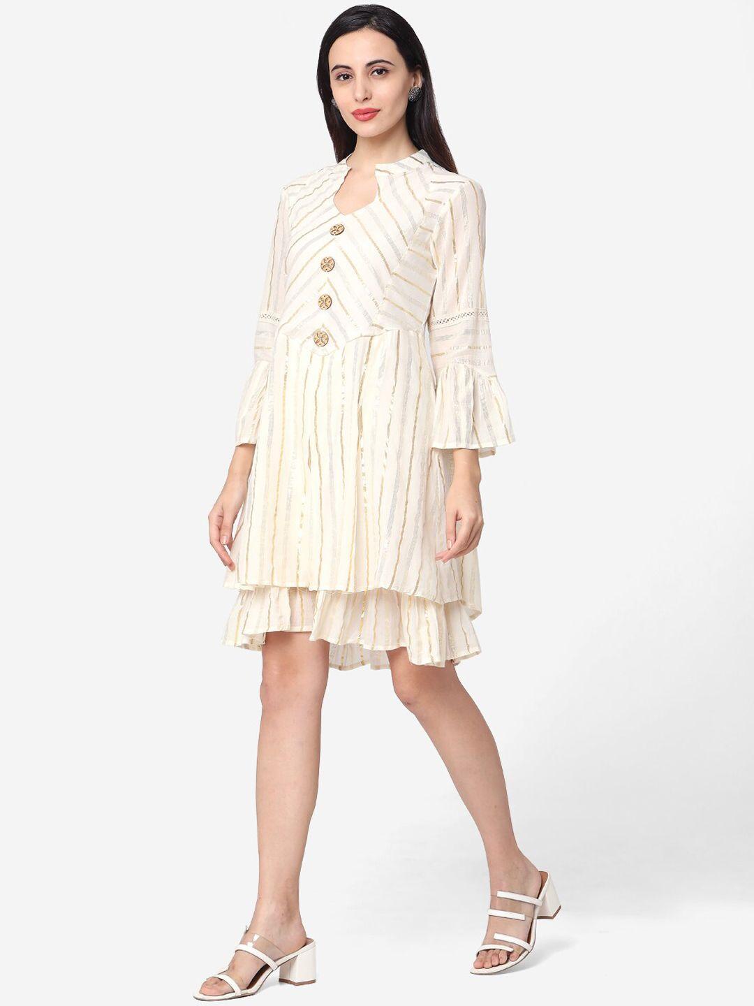 saanjh women off-white striped fit and flare dress