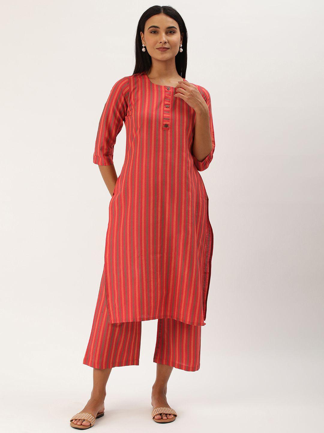 saanjh women striped pure cotton kurta with trousers