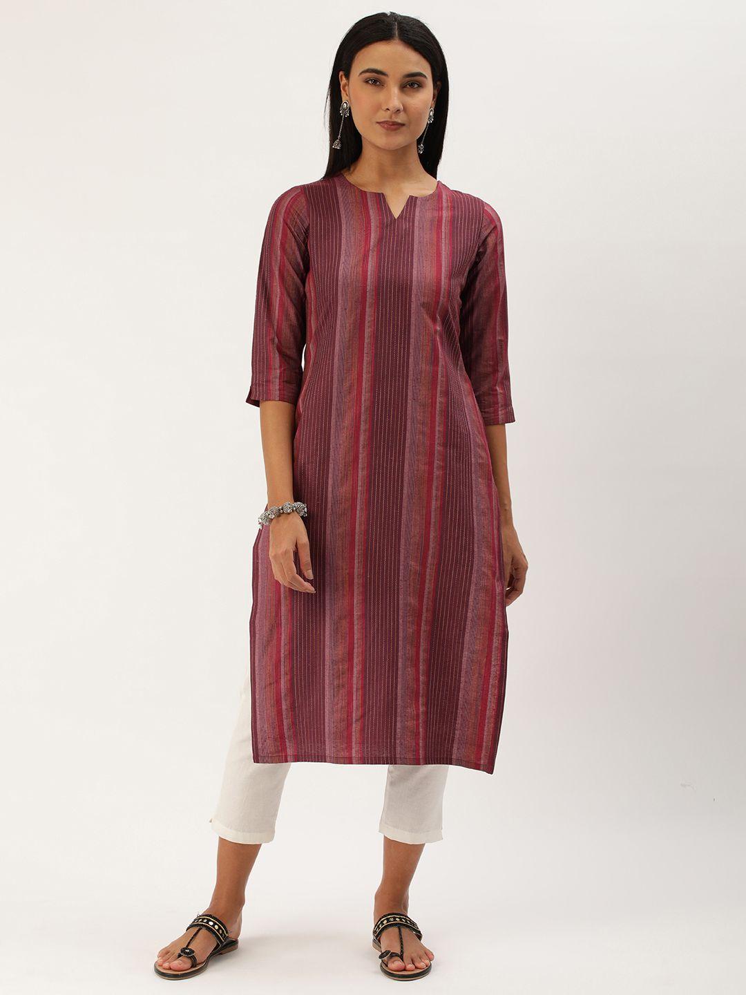 saanjh women striped pure cotton kurta