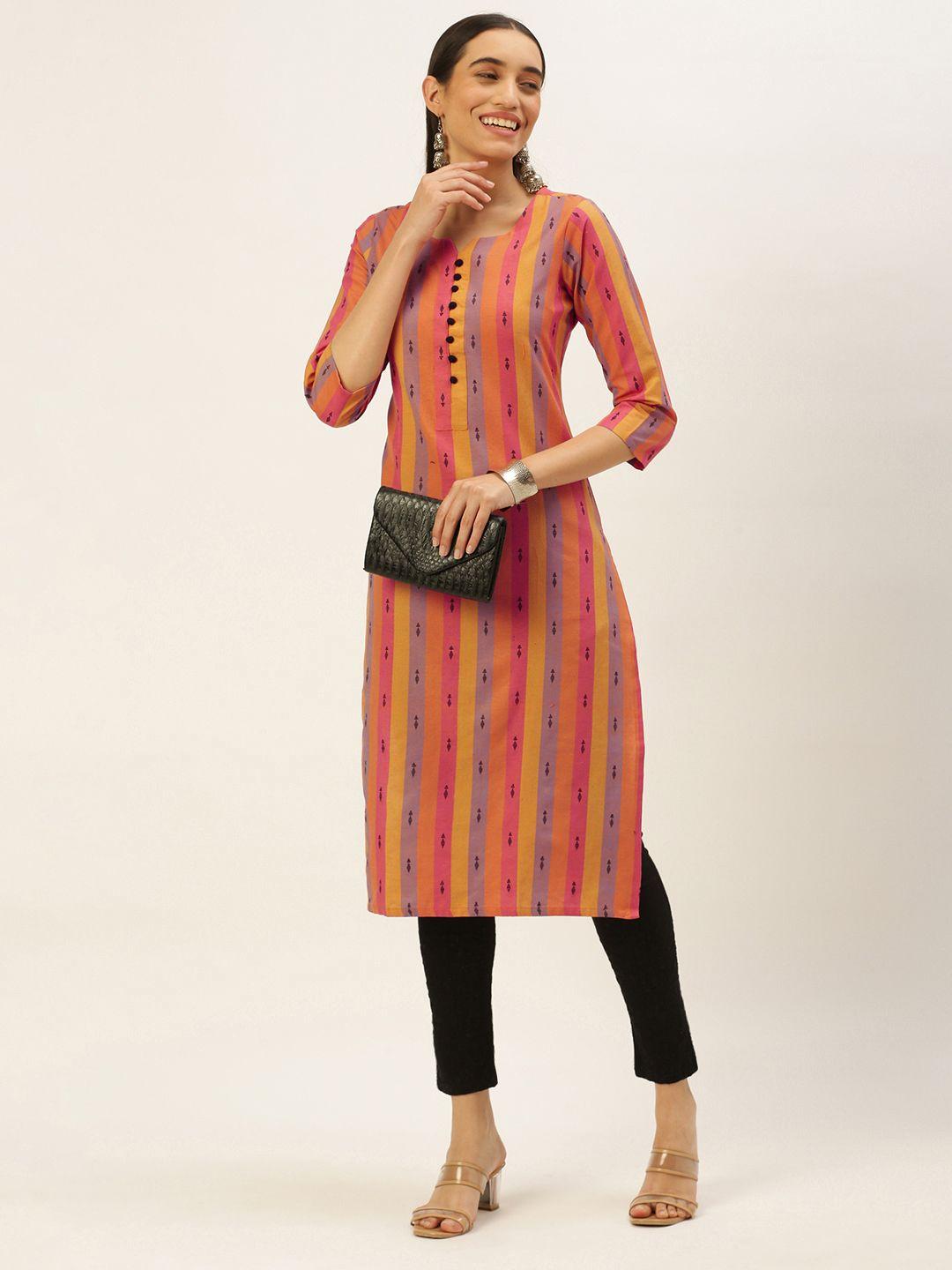 saanjh women striped thread work straight kurta