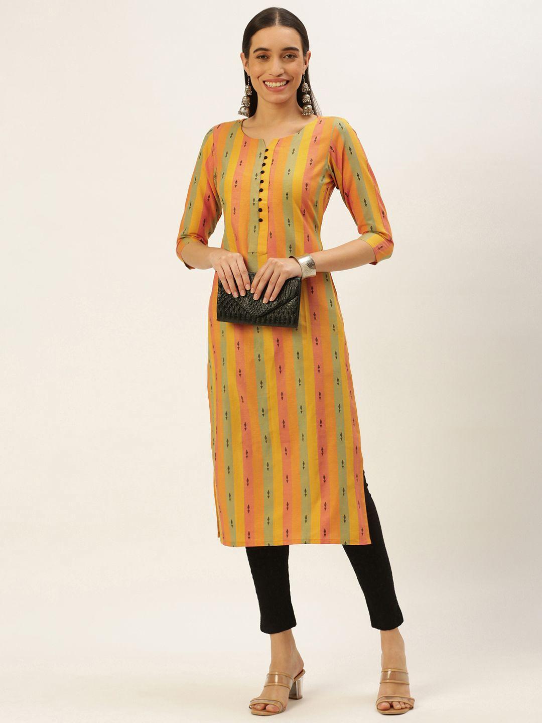 saanjh women striped thread work straight kurta