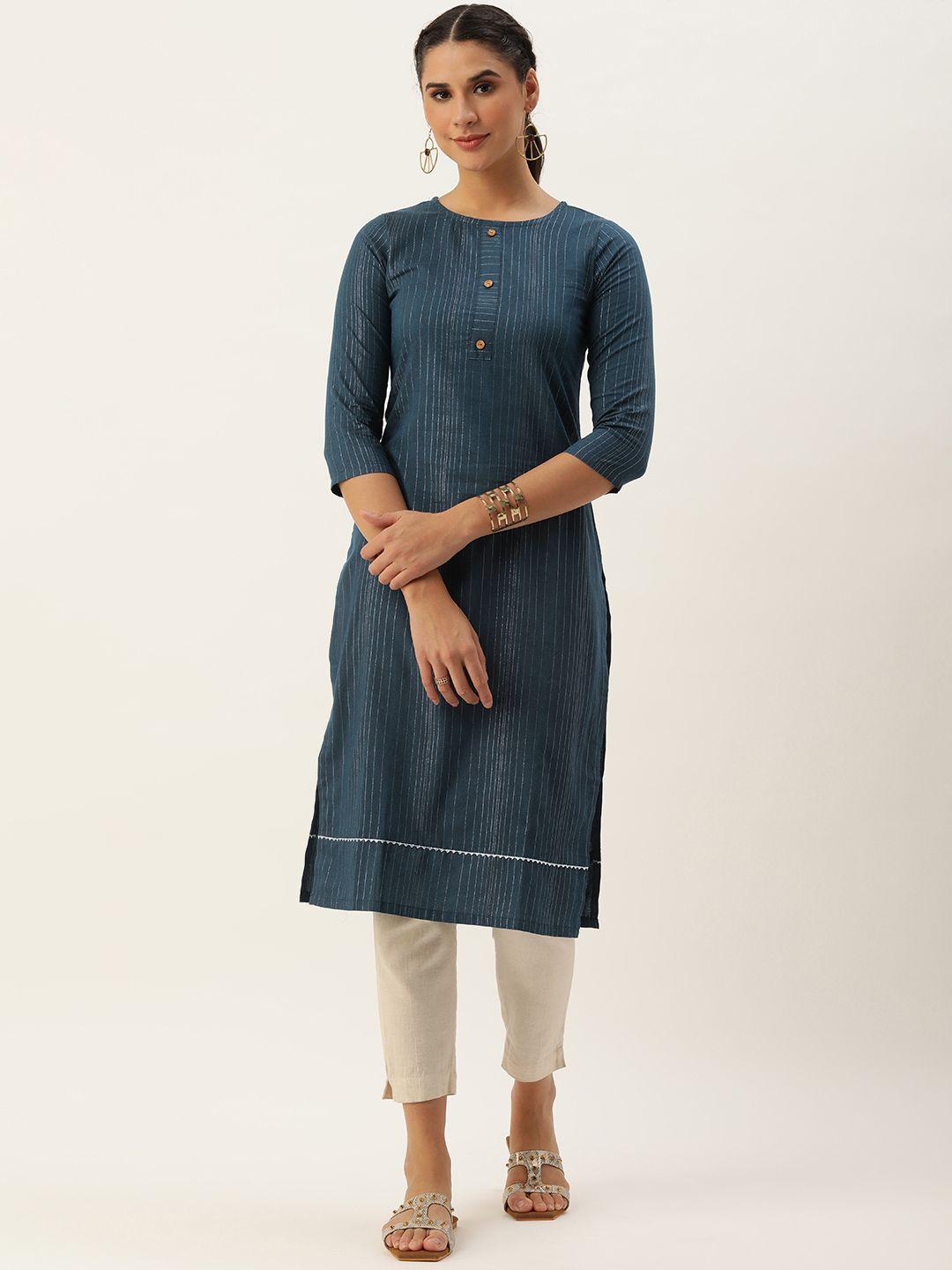 saanjh women teal & blue striped kurta