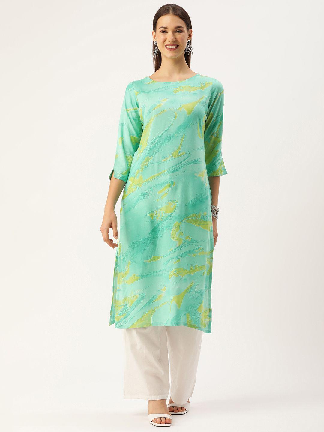 saanjh women turquoise blue printed kurta