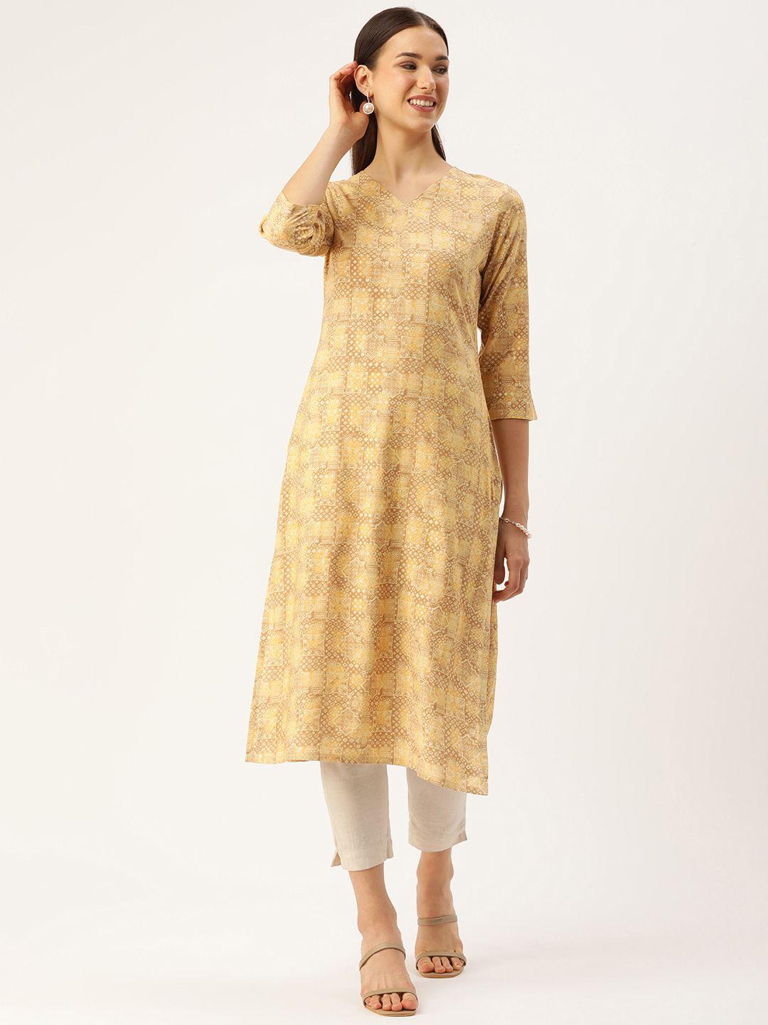 saanjh women yellow ethnic motifs printed kurta