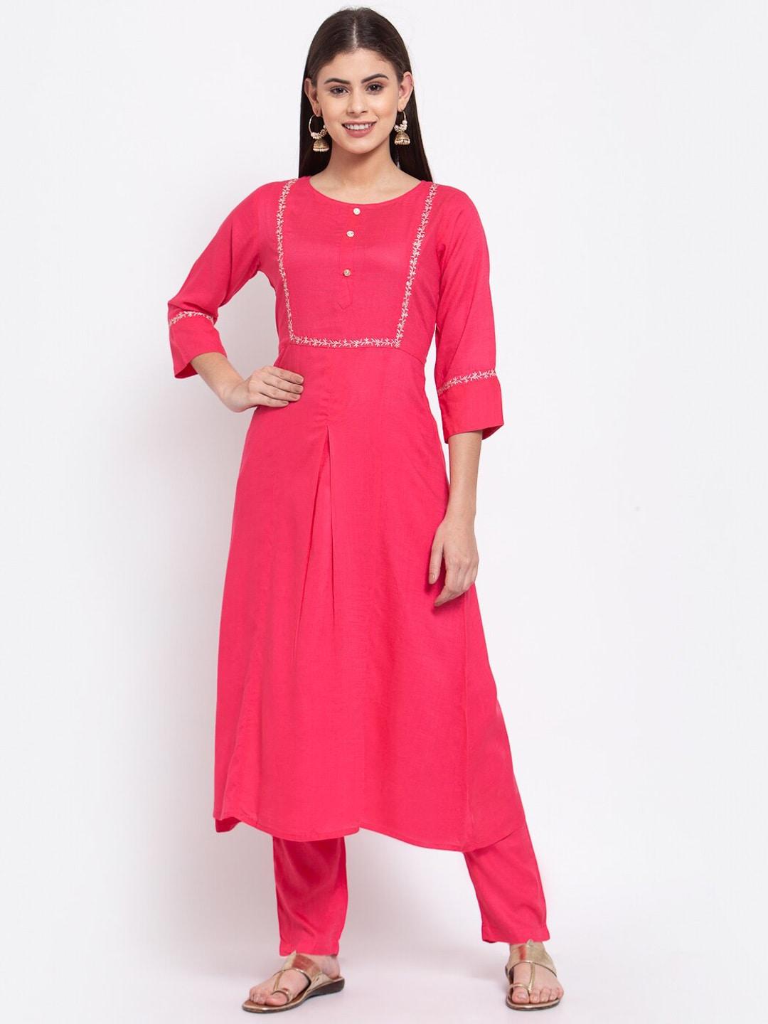 saart bunaai women pink yoke design kurta with trousers