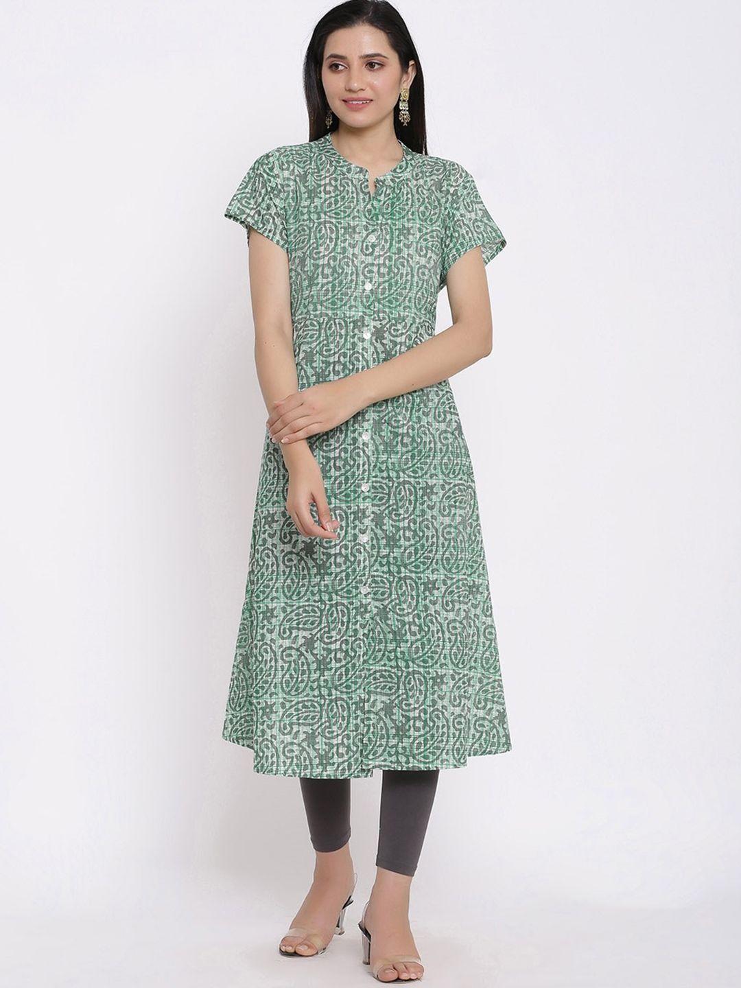 saart bunaai women green cold-shoulder sleeves mirror work kurta