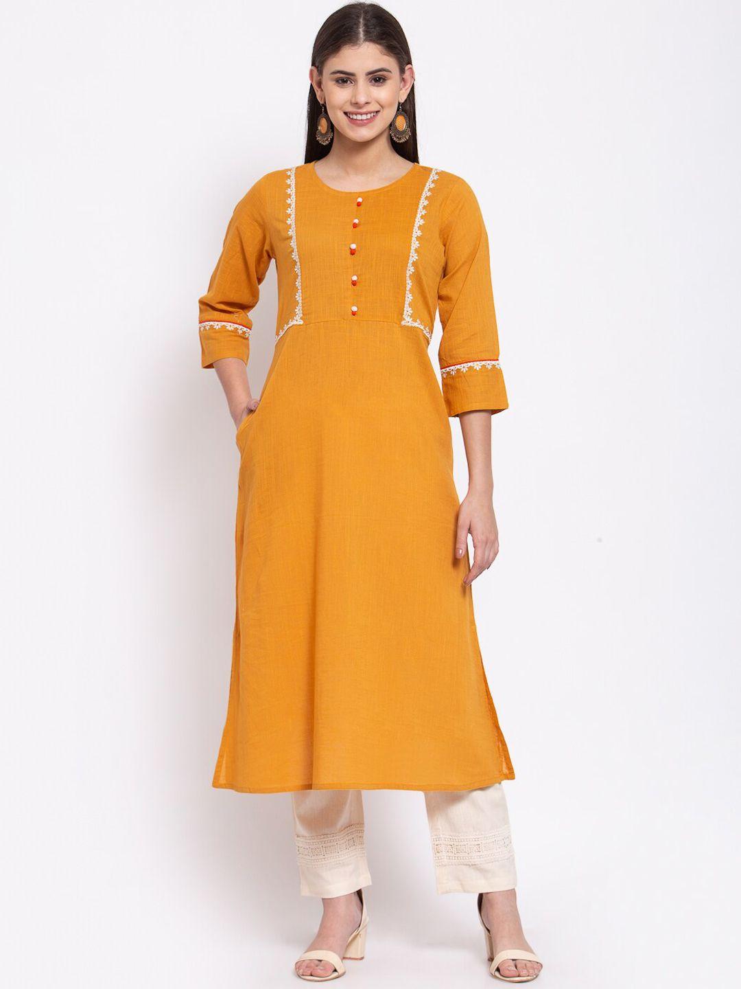 saart bunaai women mustard yellow cotton kurta