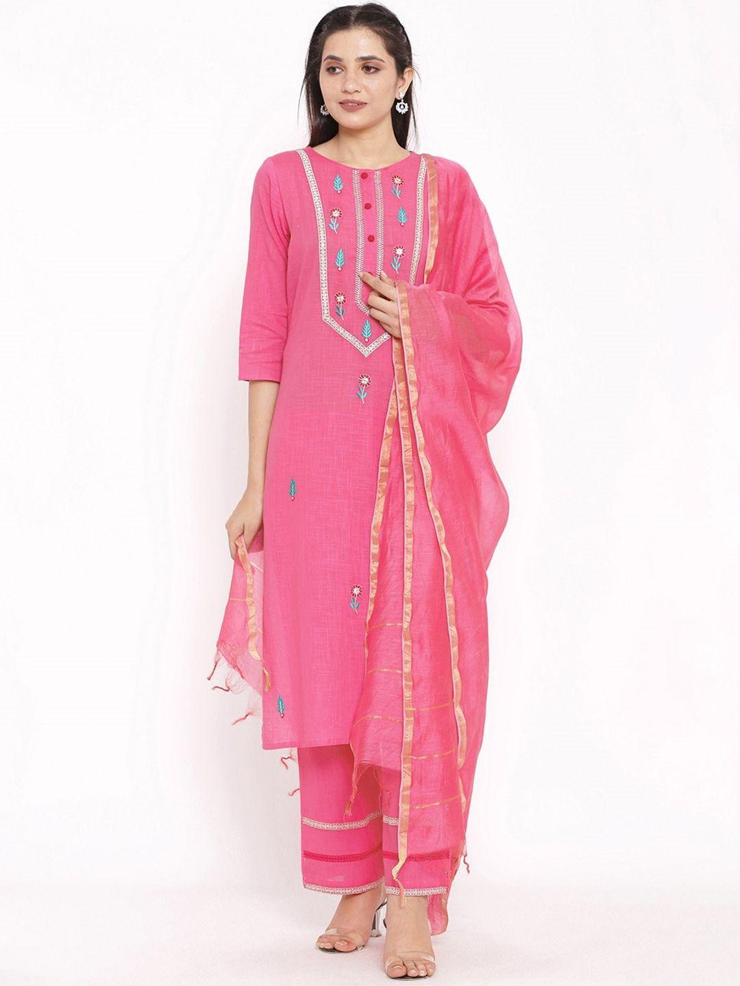 saart bunaai women pink striped layered pure cotton kurti with trousers