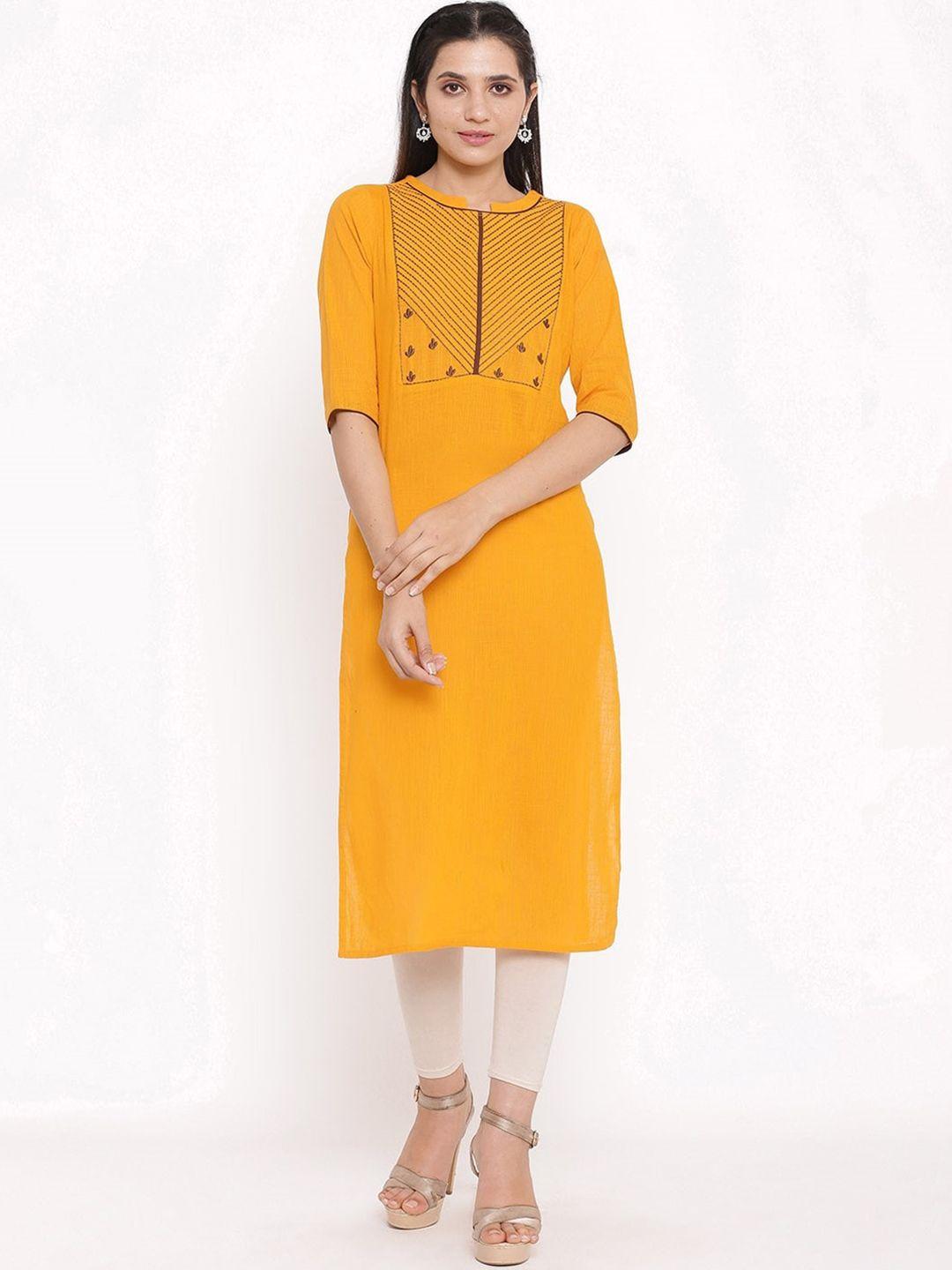 saart bunaai women yellow geometric mirror work kurta