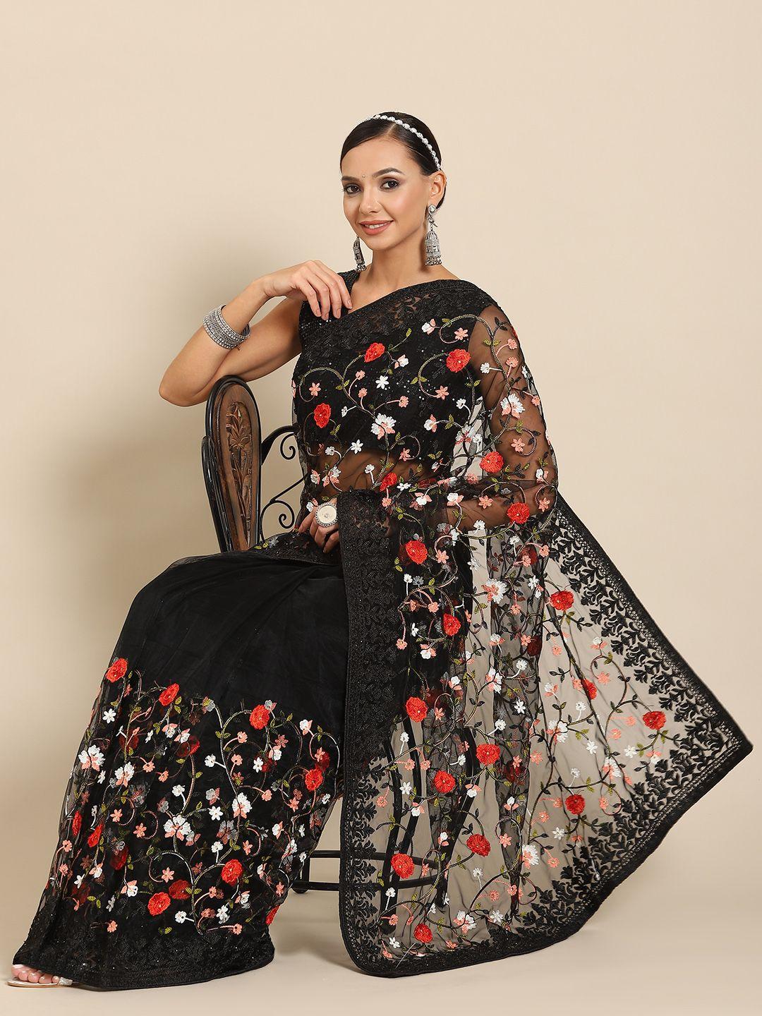 saarya embroidered floral net saree