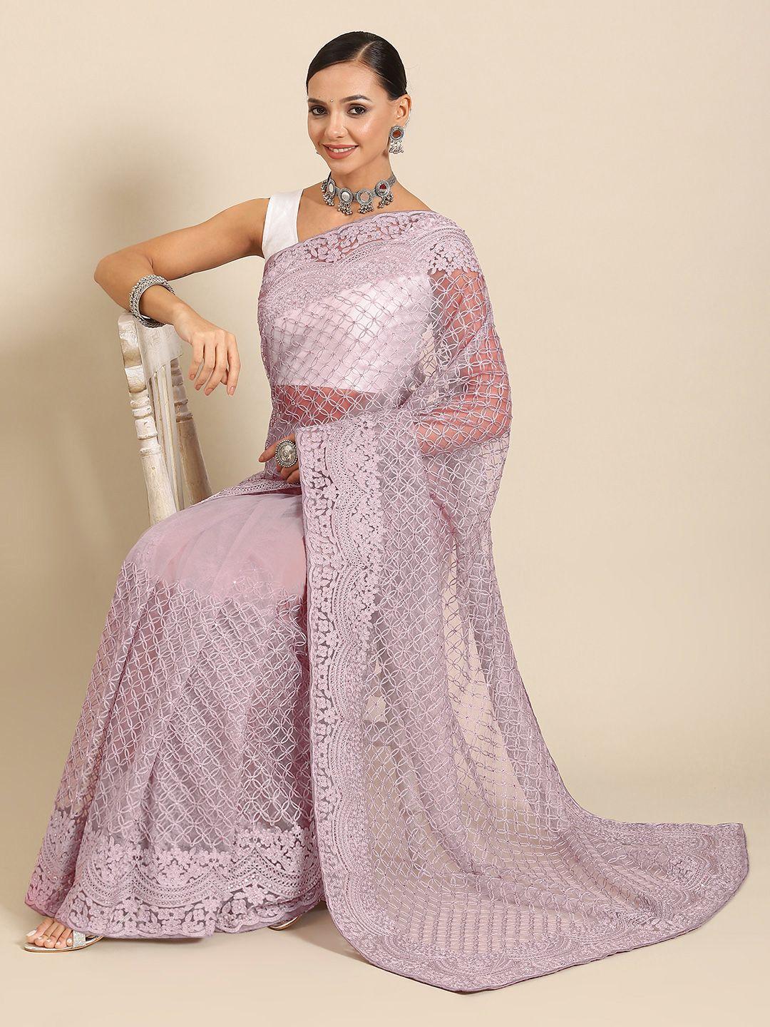 saarya embroidered floral sequinned net saree
