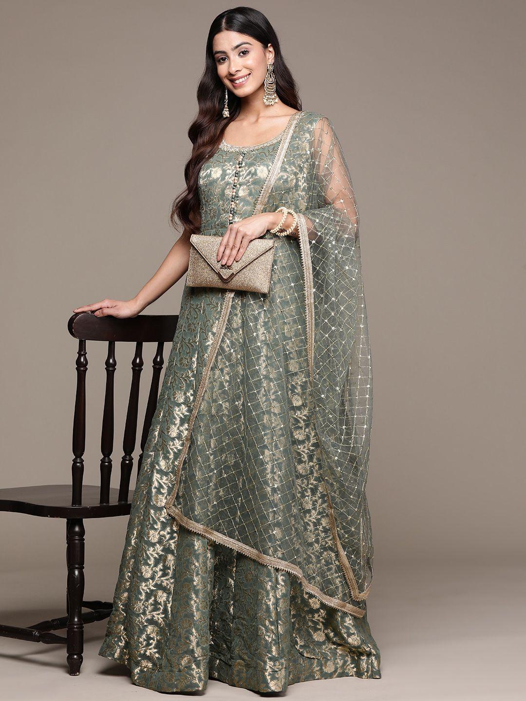 saarya floral embellished georgette ethnic gown with dupatta