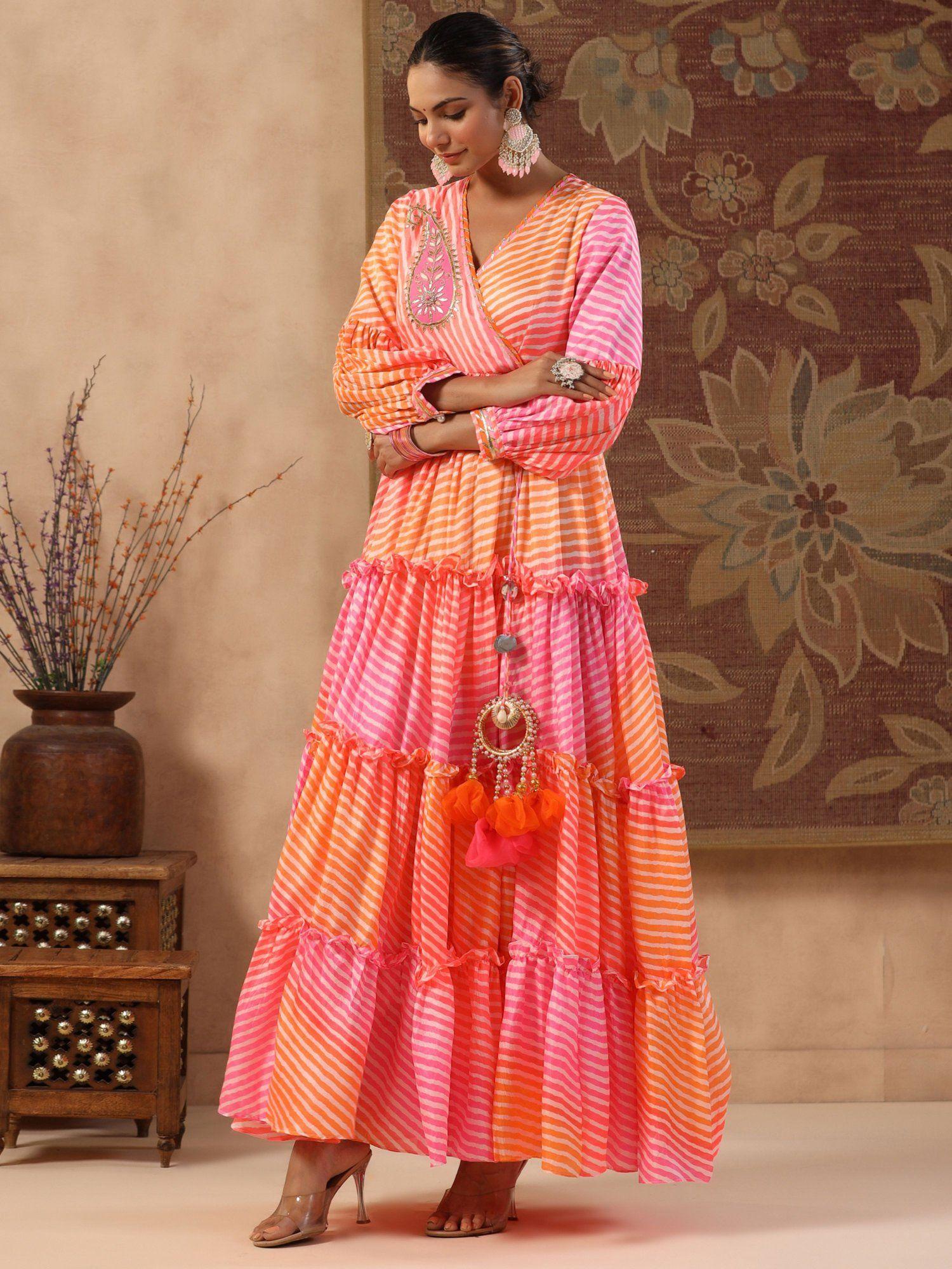 saavan long tiered leheriya dress