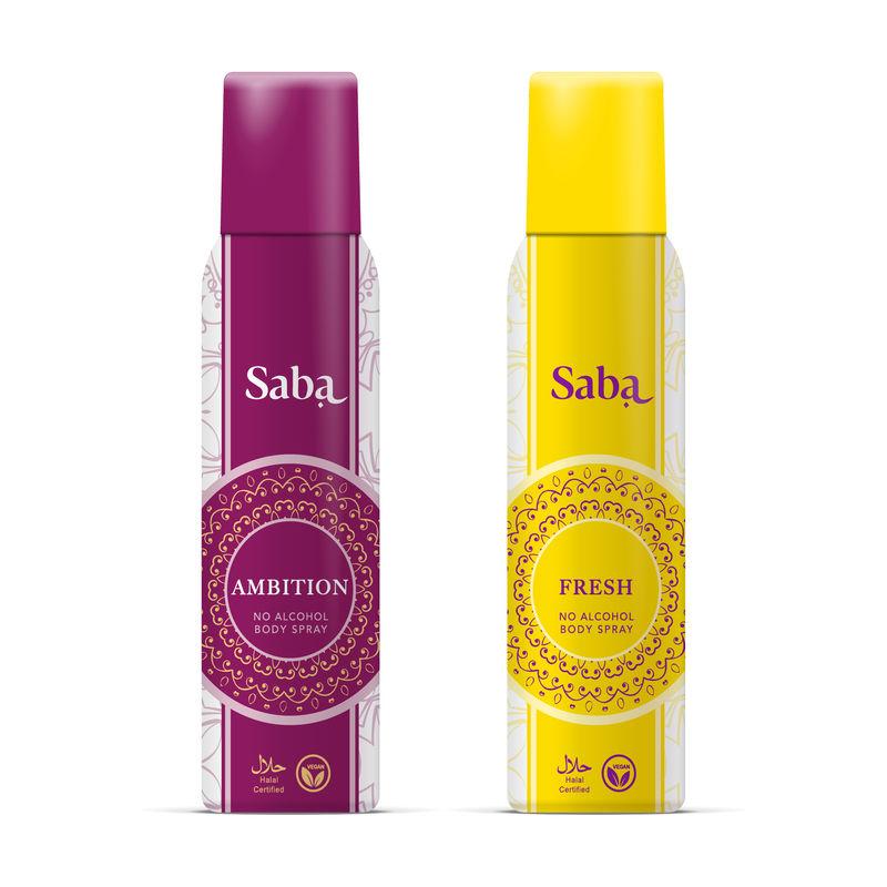 saba ambition and fresh deodorant no alcohol body spray combo pack