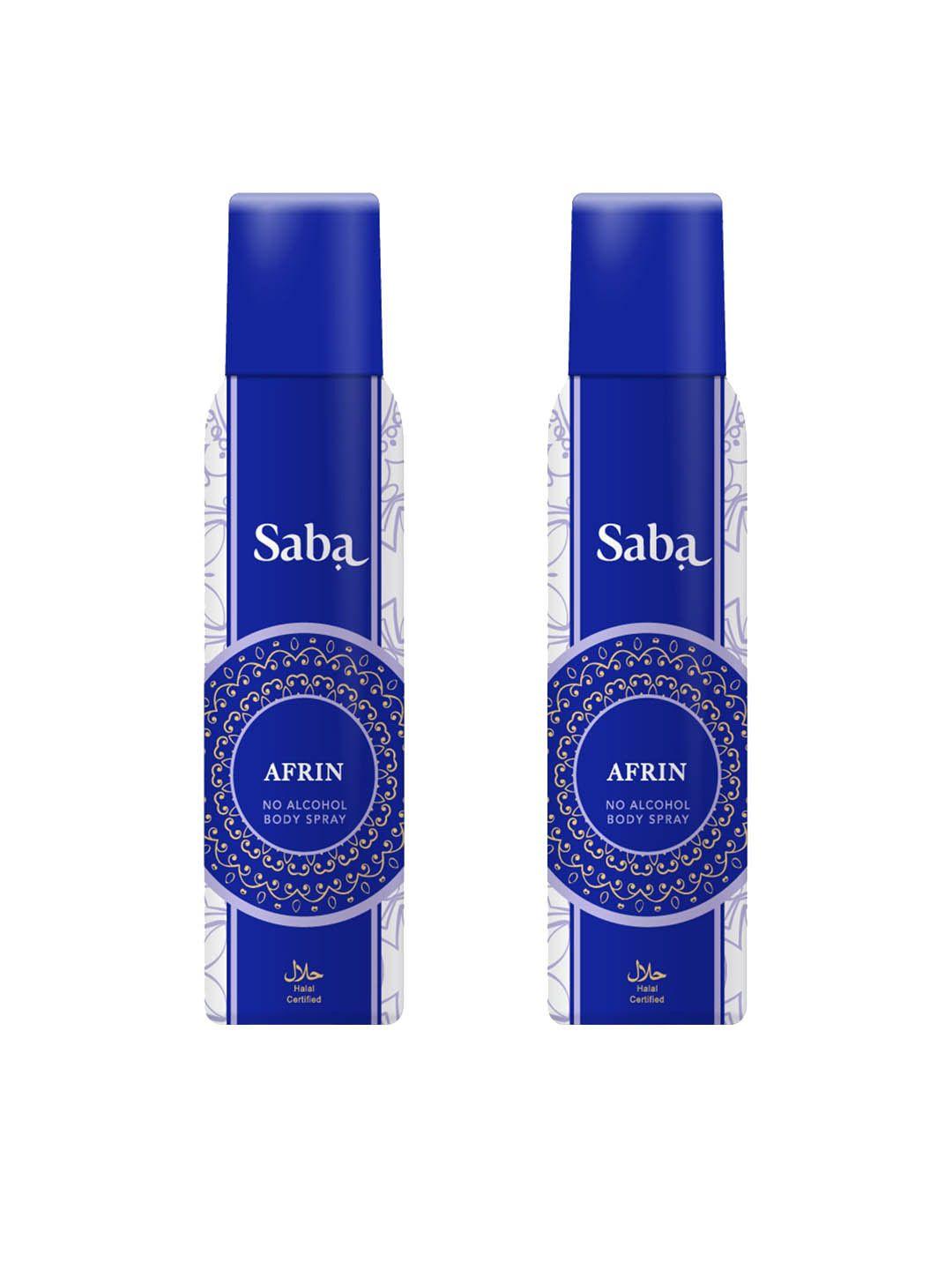 saba women set of 2 afrin no alcohol deodorant body spray - 150 ml each