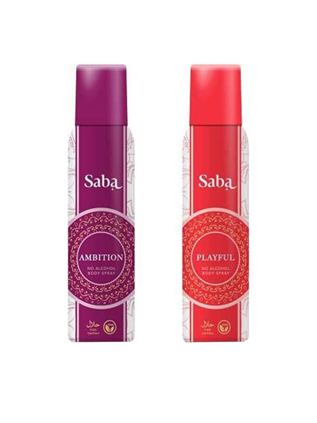 saba women set of 2 vegan deodorant body spray - ambition + playful - 150 ml each