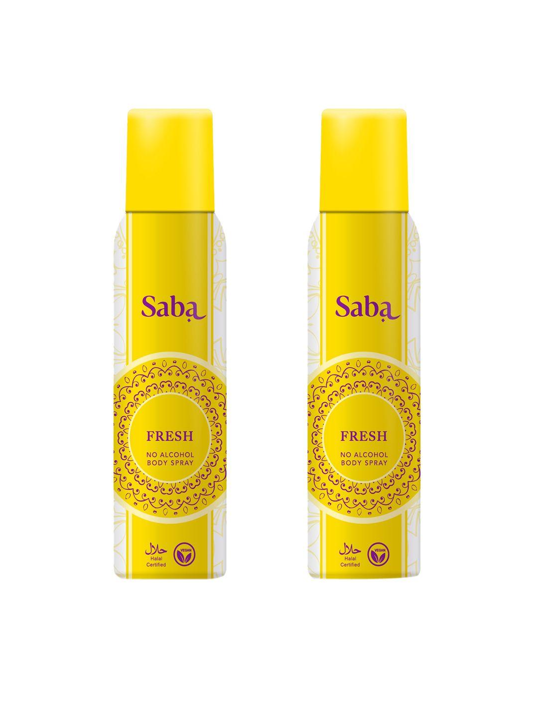 saba women set of 2 vegan fresh no alcohol deodorant body spray - 150 ml each