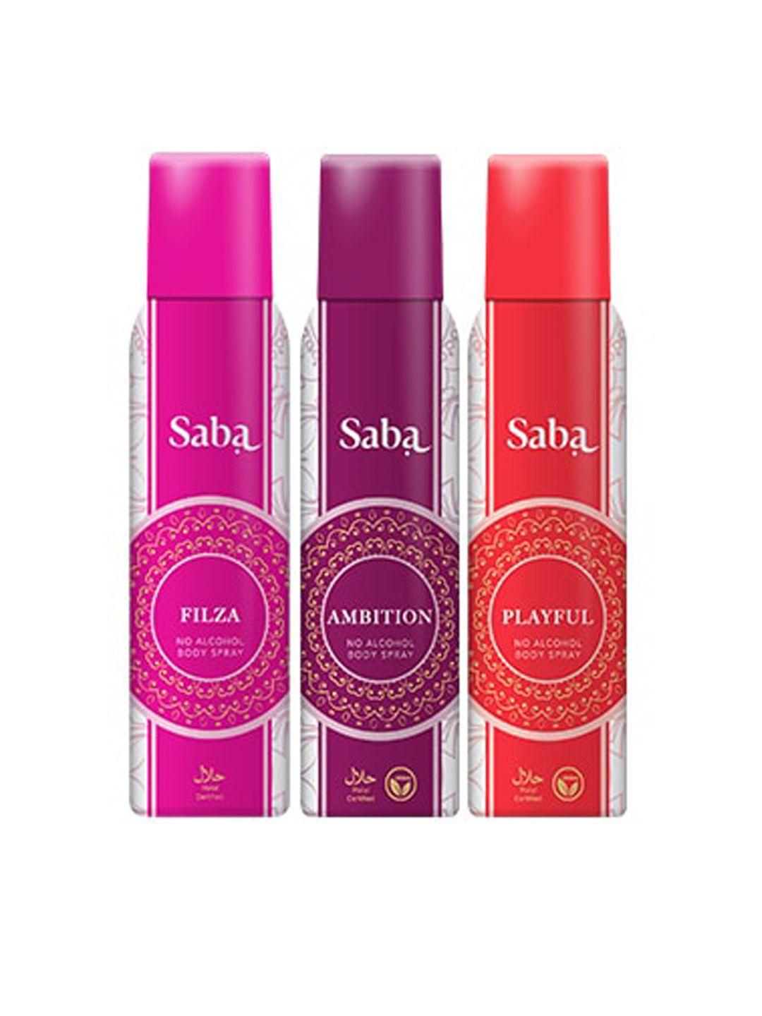 saba women set of 3 vegan deodorant body spray - ambition + playful + filza - 150 ml each